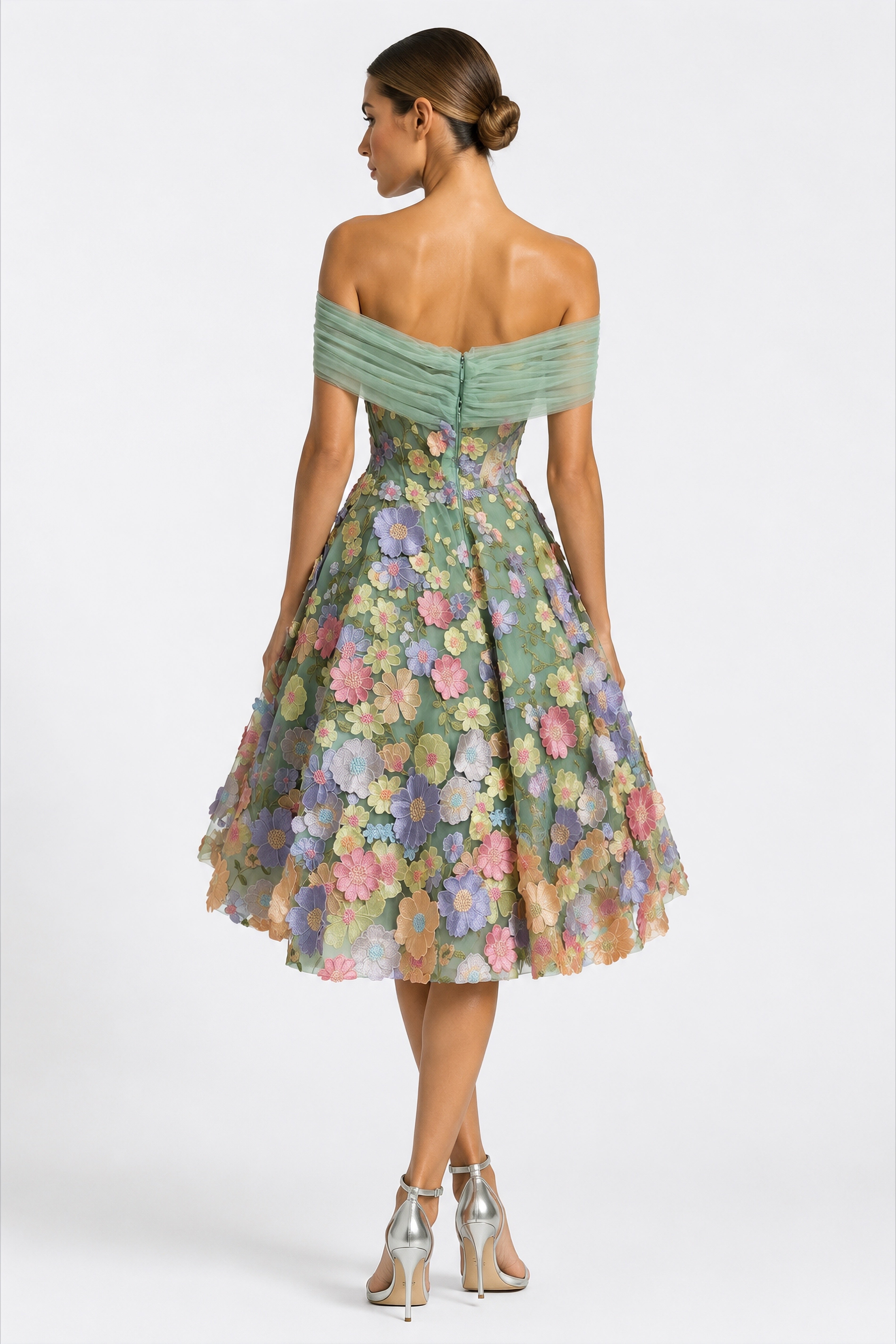 Pastel Bloom Off-Shoulder Dress