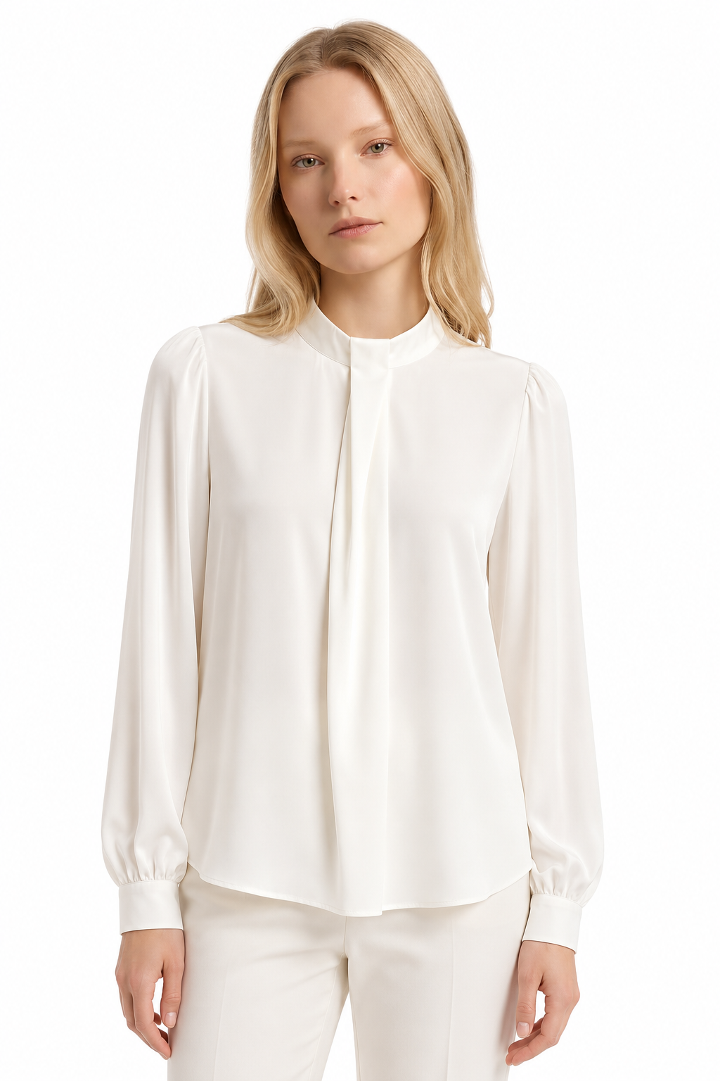Lustre Tie-Neck Satin Blouse