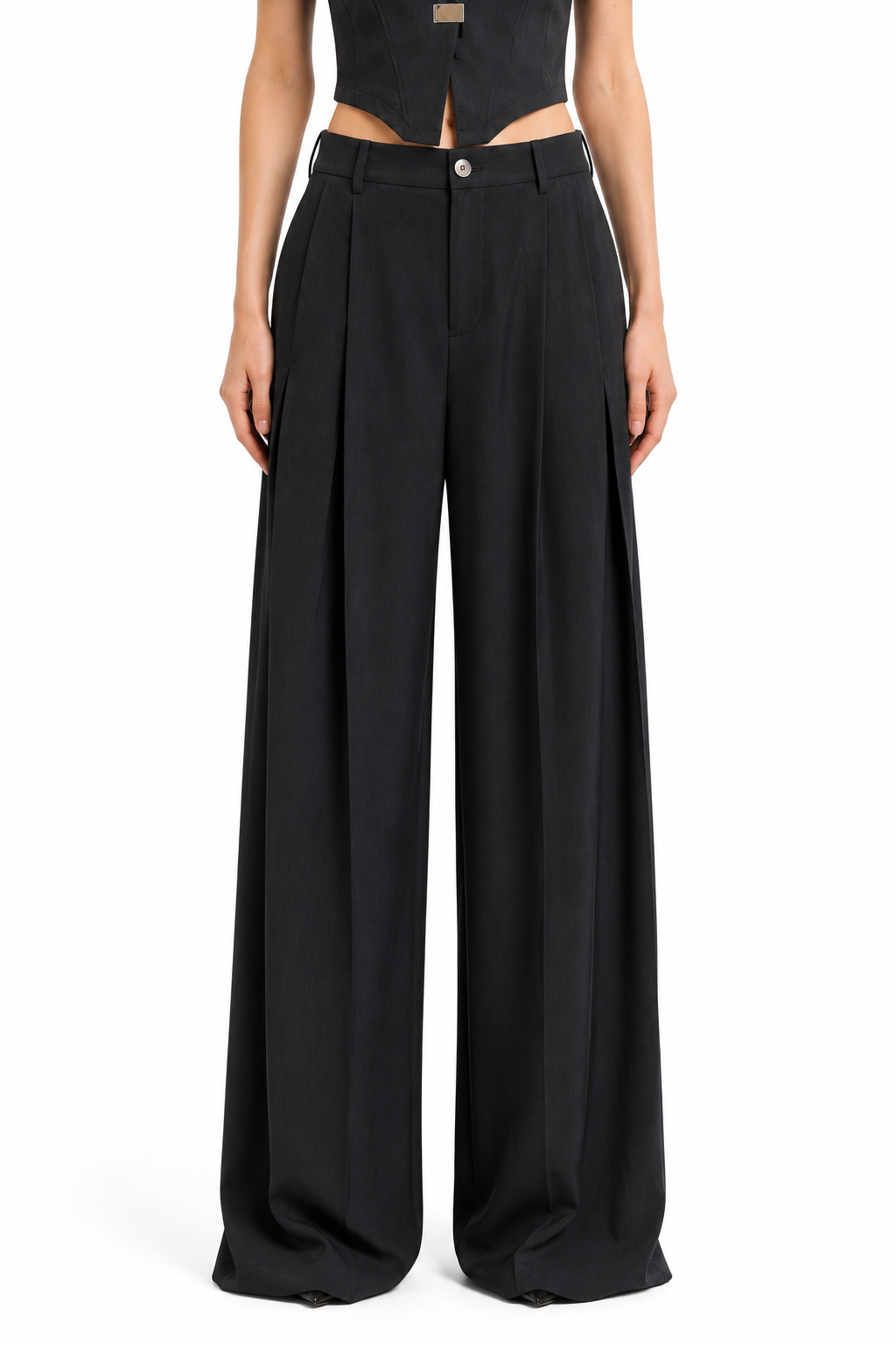 High-Waisted Pleated Wide-Leg Trousers