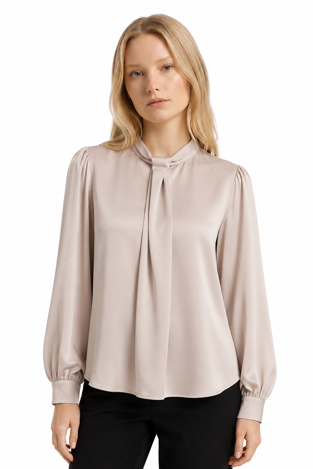 Lustre Tie-Neck Satin Blouse