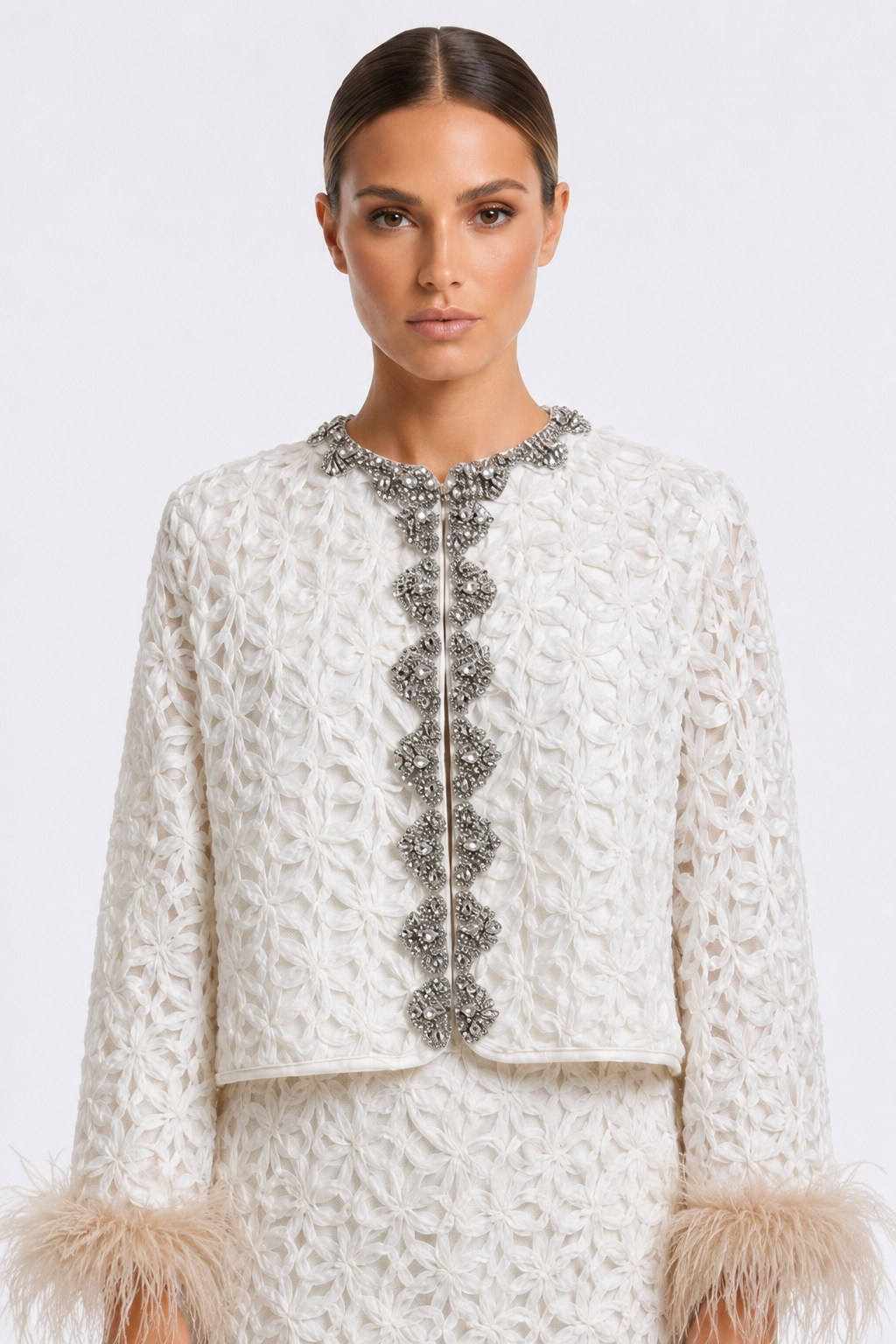 Ivory Crystal Feather Jacket