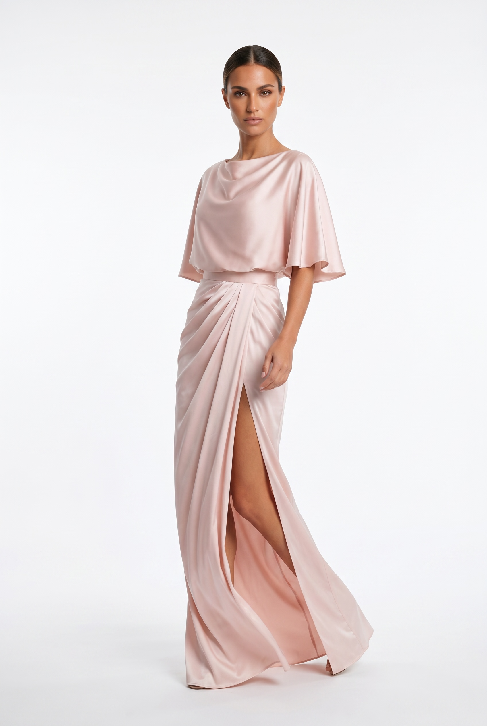 Satin Draped Top & Skirt Set
