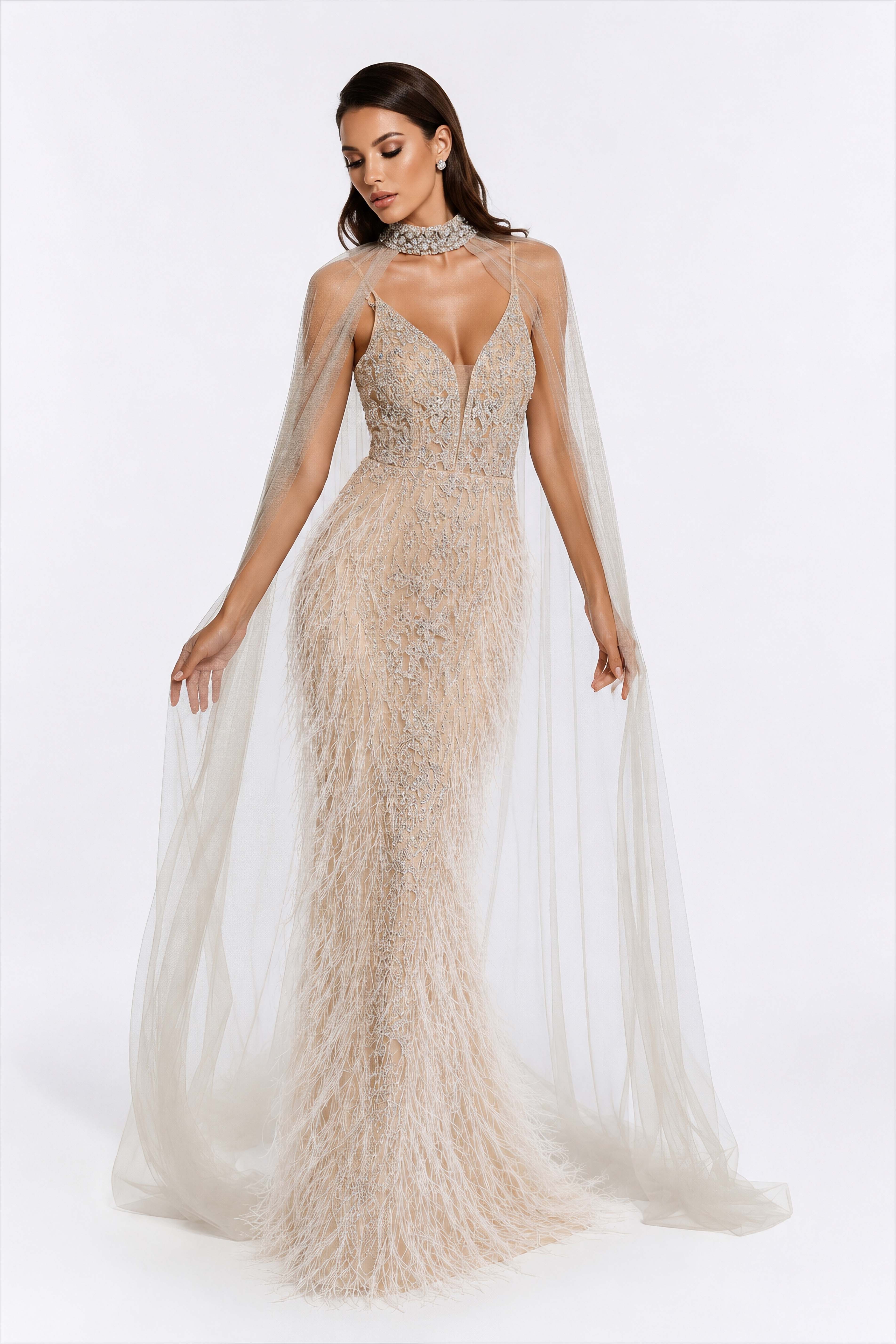 Étoile Feathered Illusion Gown