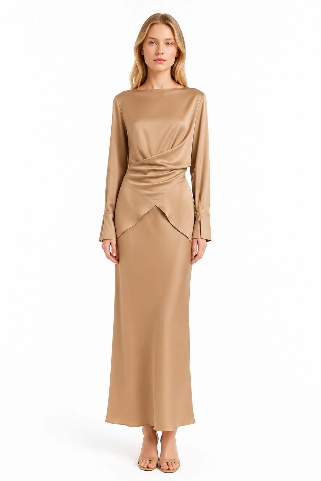 Silk Draped Top & Maxi Skirt Set