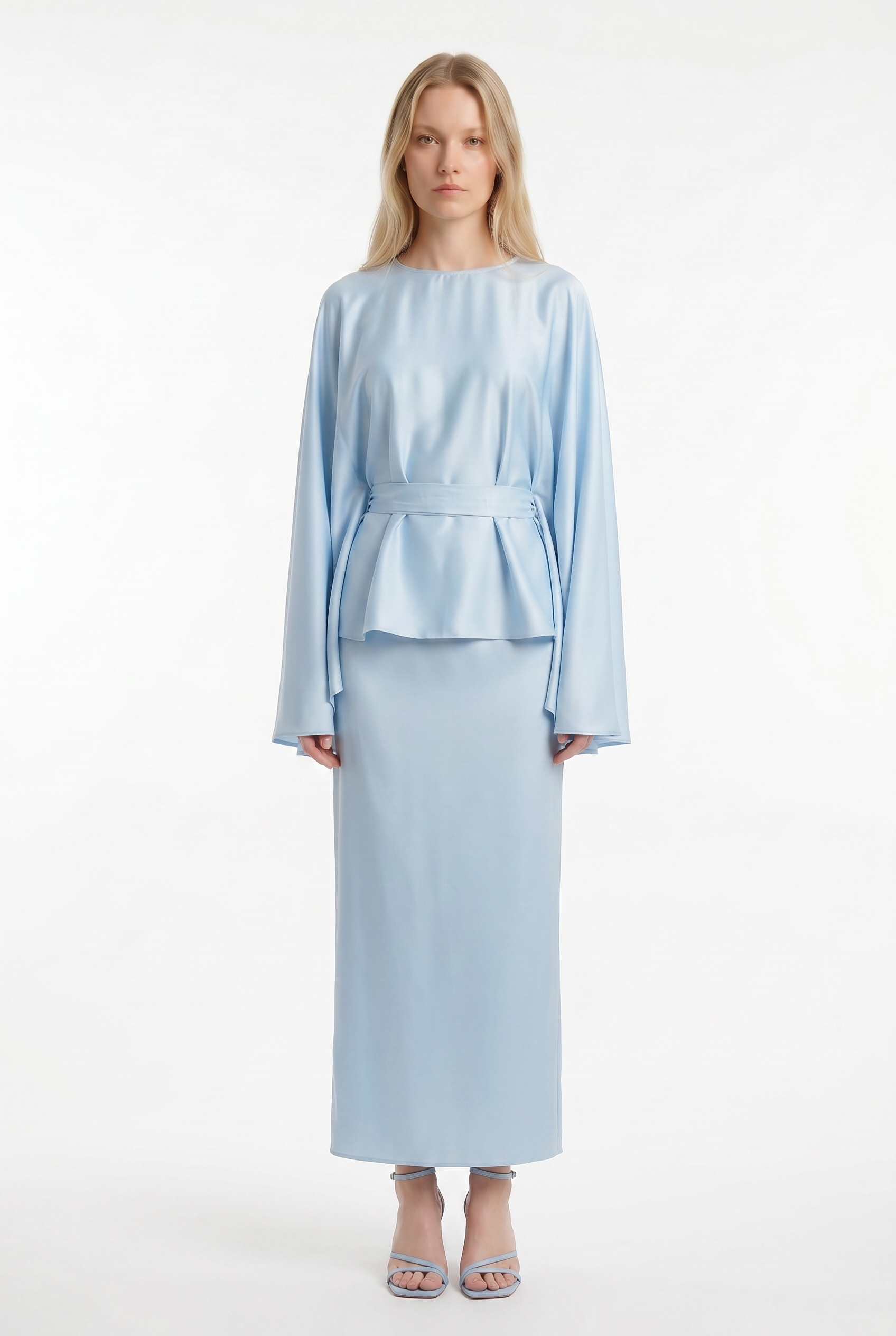 Silk Belted Top & Skirt Set