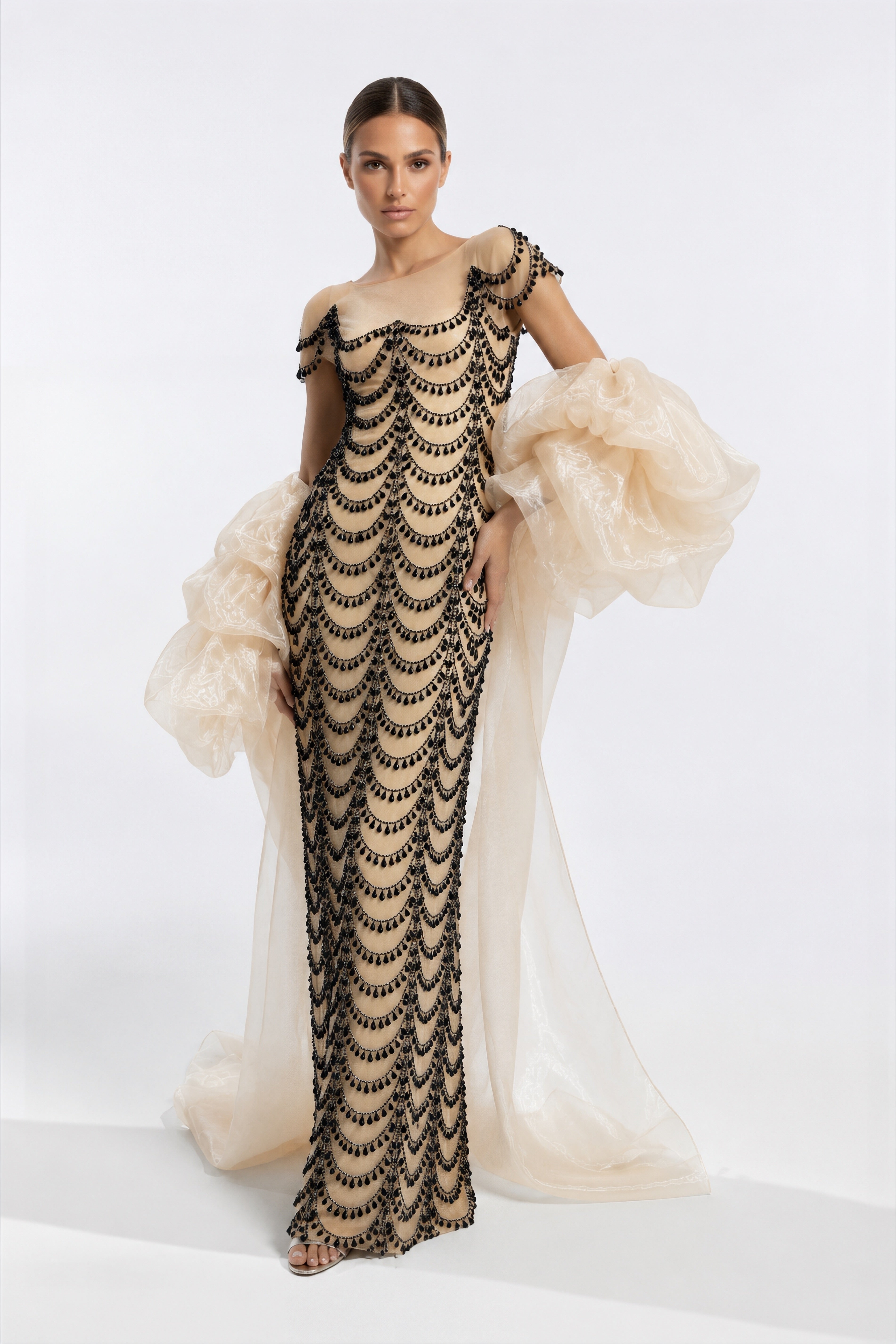 Noir Cascade Embellished Gown
