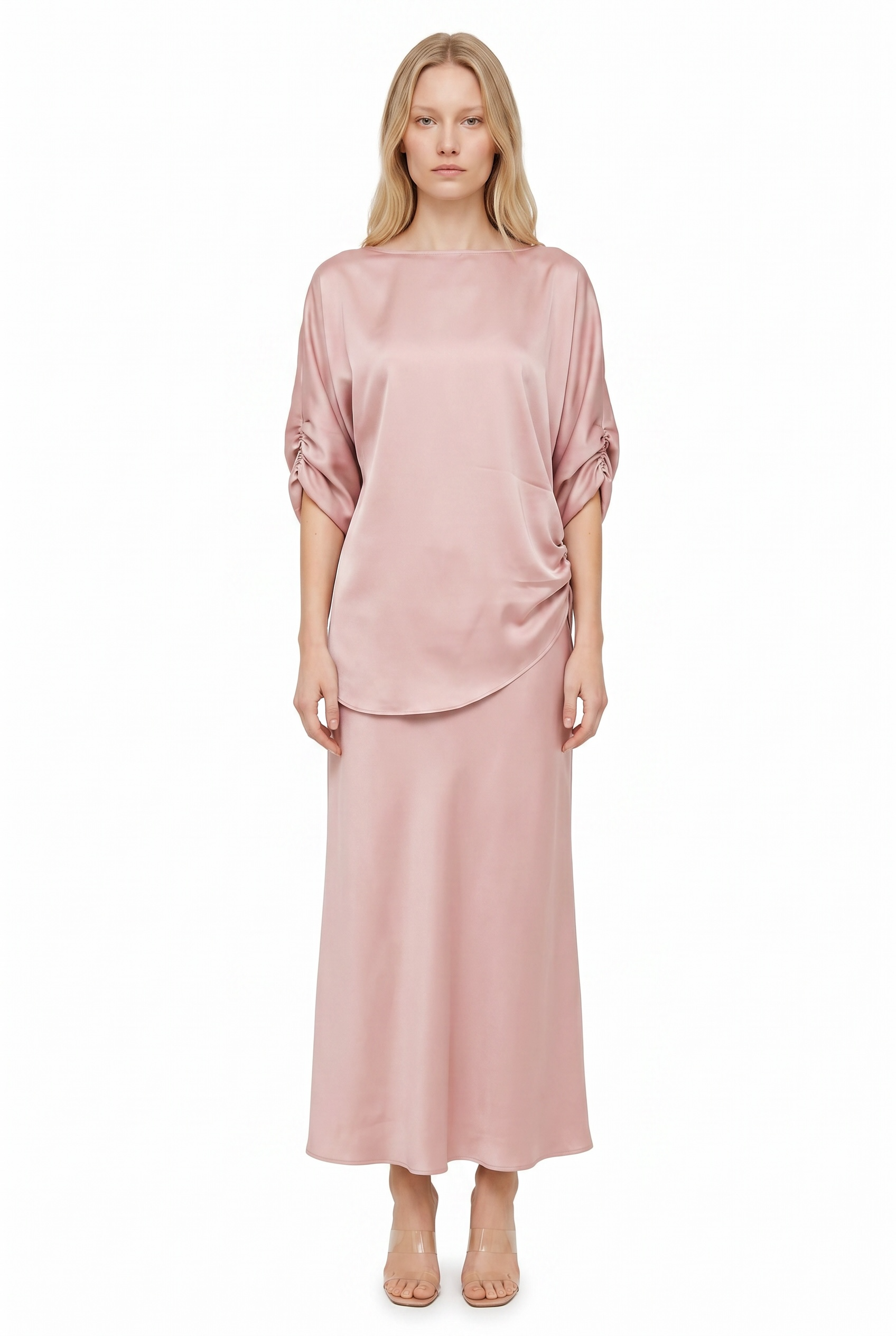 Silk Gathered Sleeve Top & Maxi Skirt Set