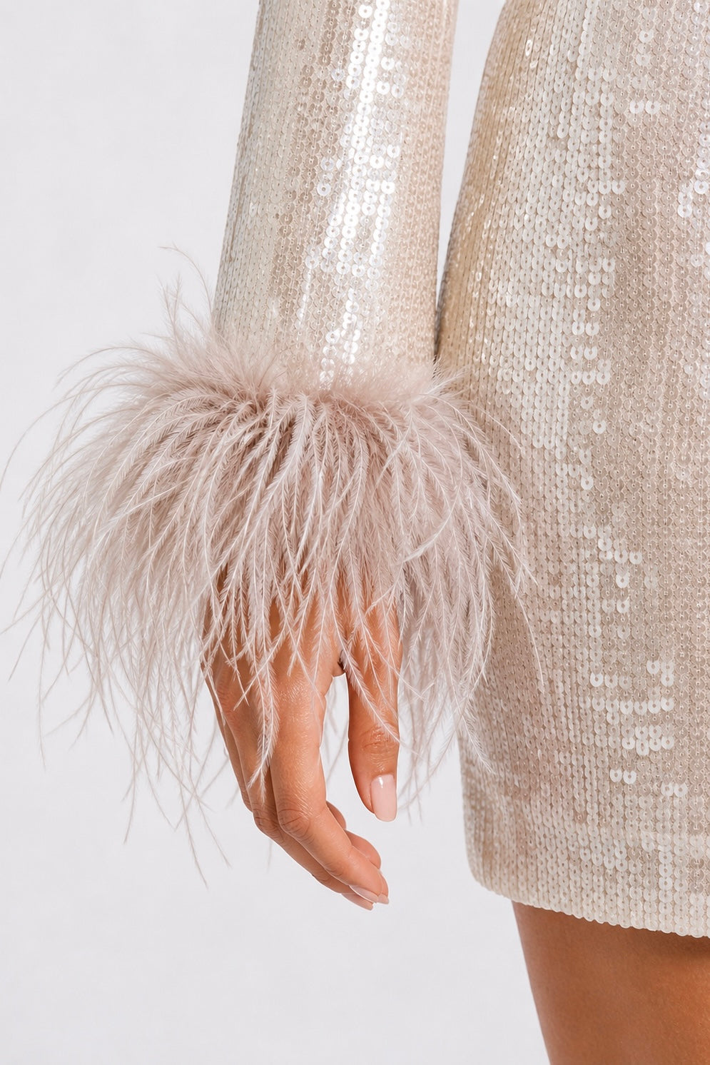 Champagne Sequin Feather Dress