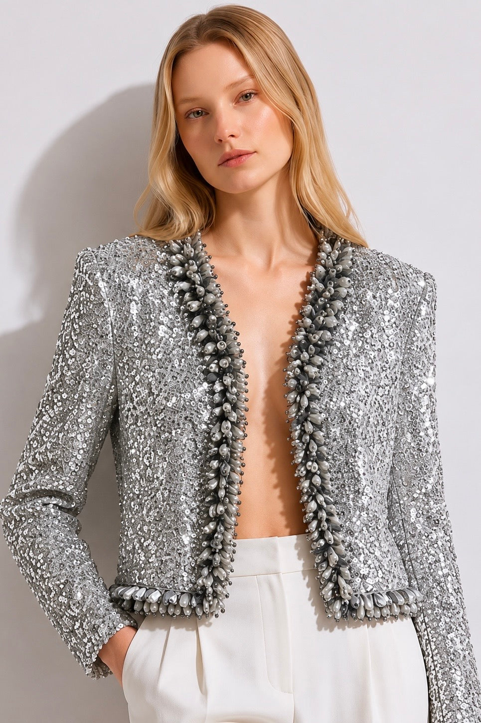 Silver Embellished Evening Jacket