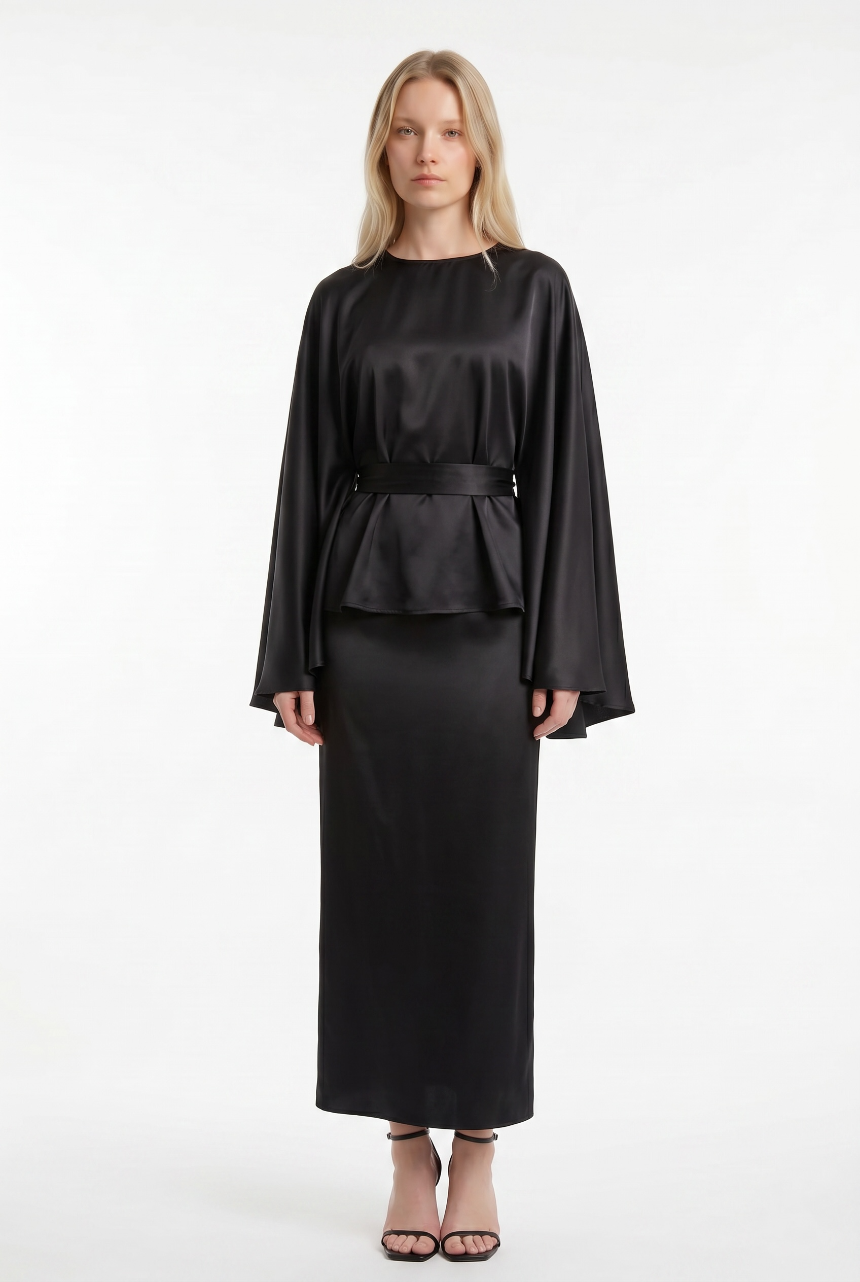 Silk Belted Top & Skirt Set