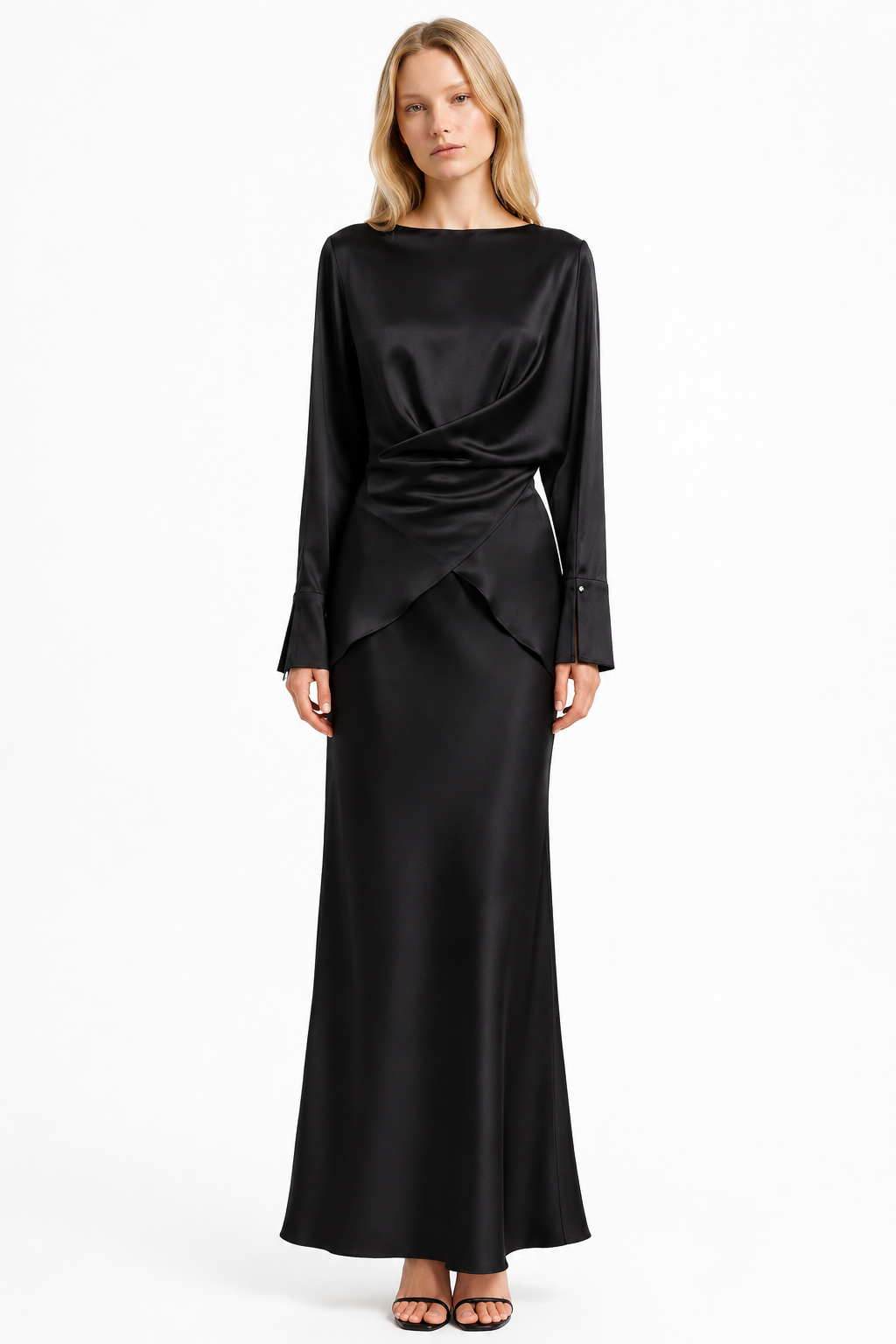 Silk Draped Top & Maxi Skirt Set
