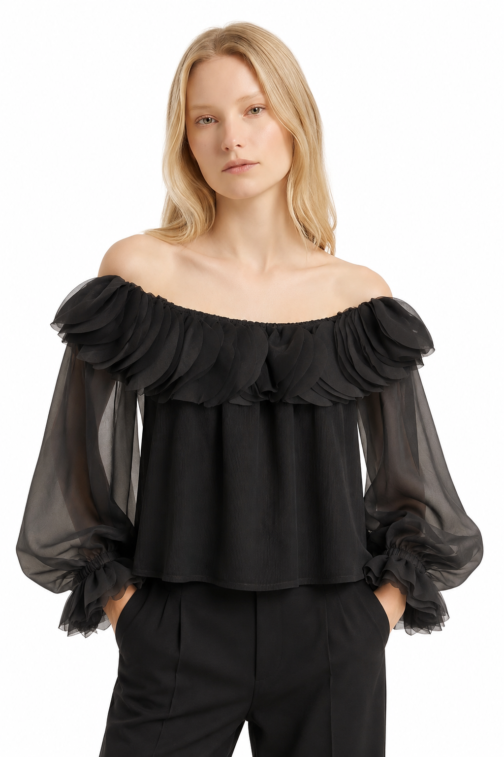 Ethereal Ruffle Off-Shoulder