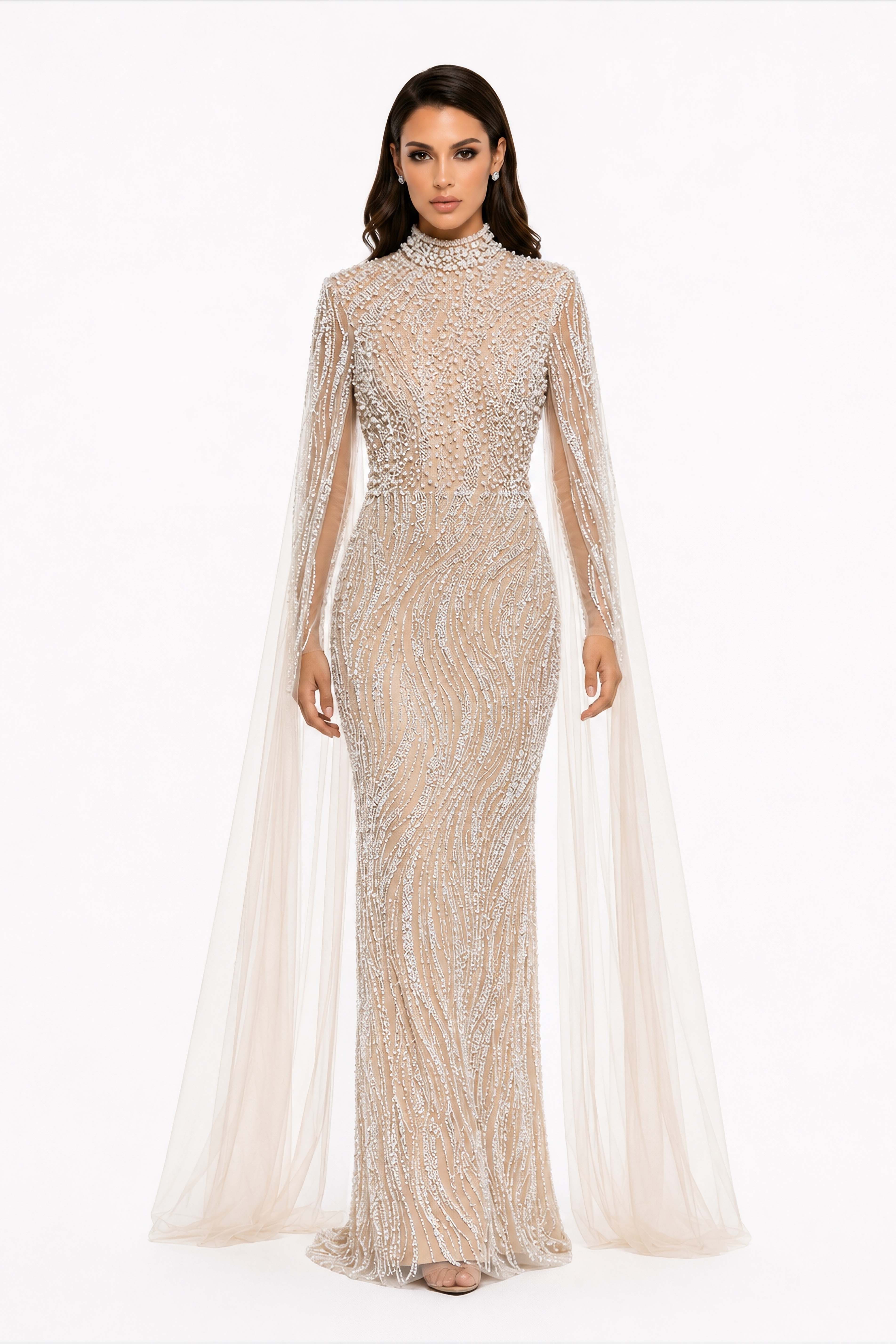 Opaline Cascade Crystal Gown