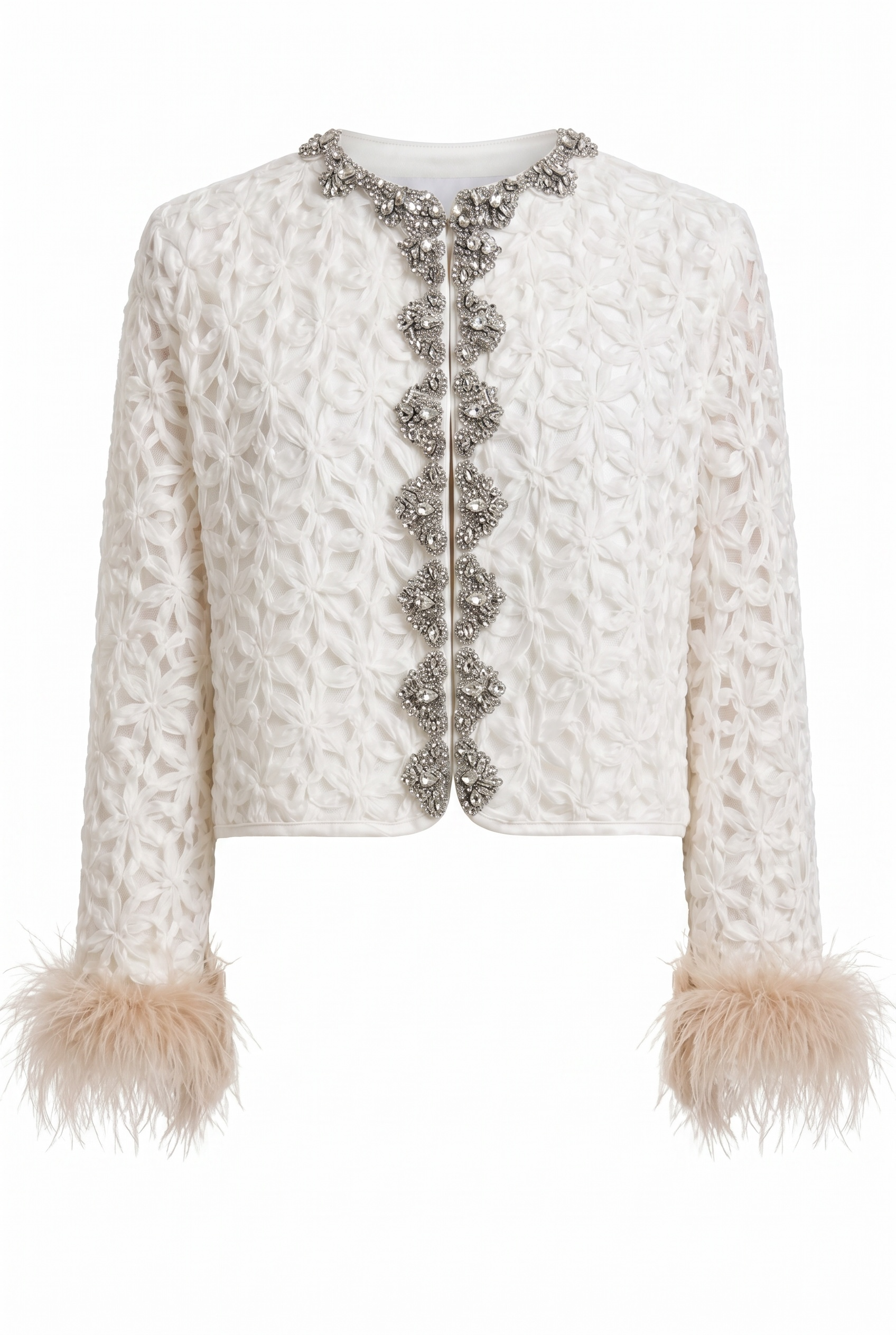 Ivory Crystal Feather Jacket