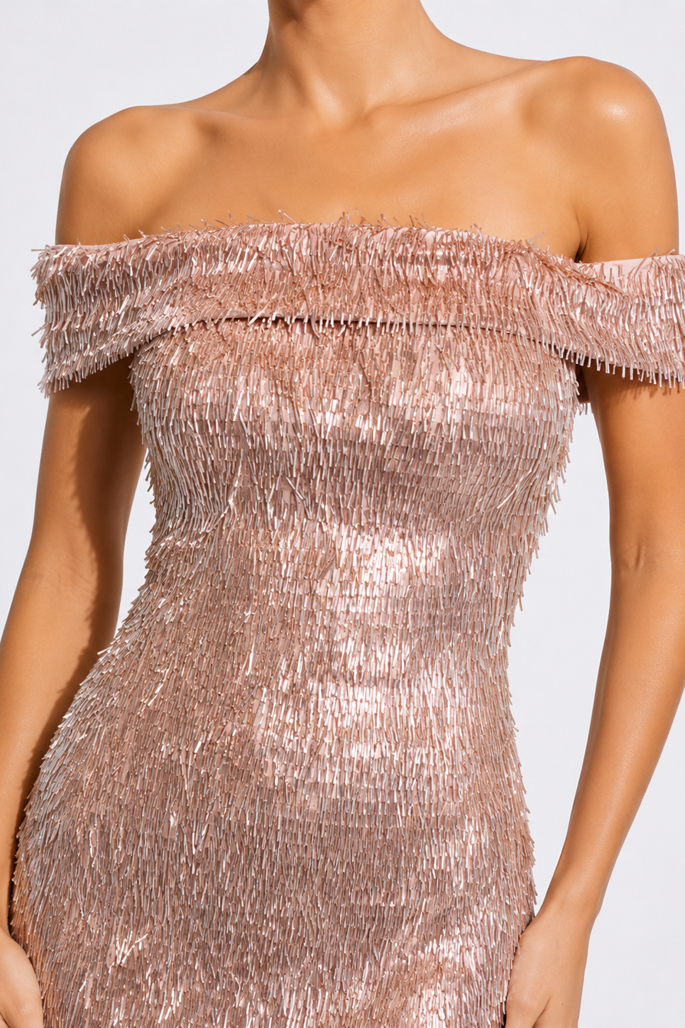 Rosalie Off-Shoulder Fringe Gown