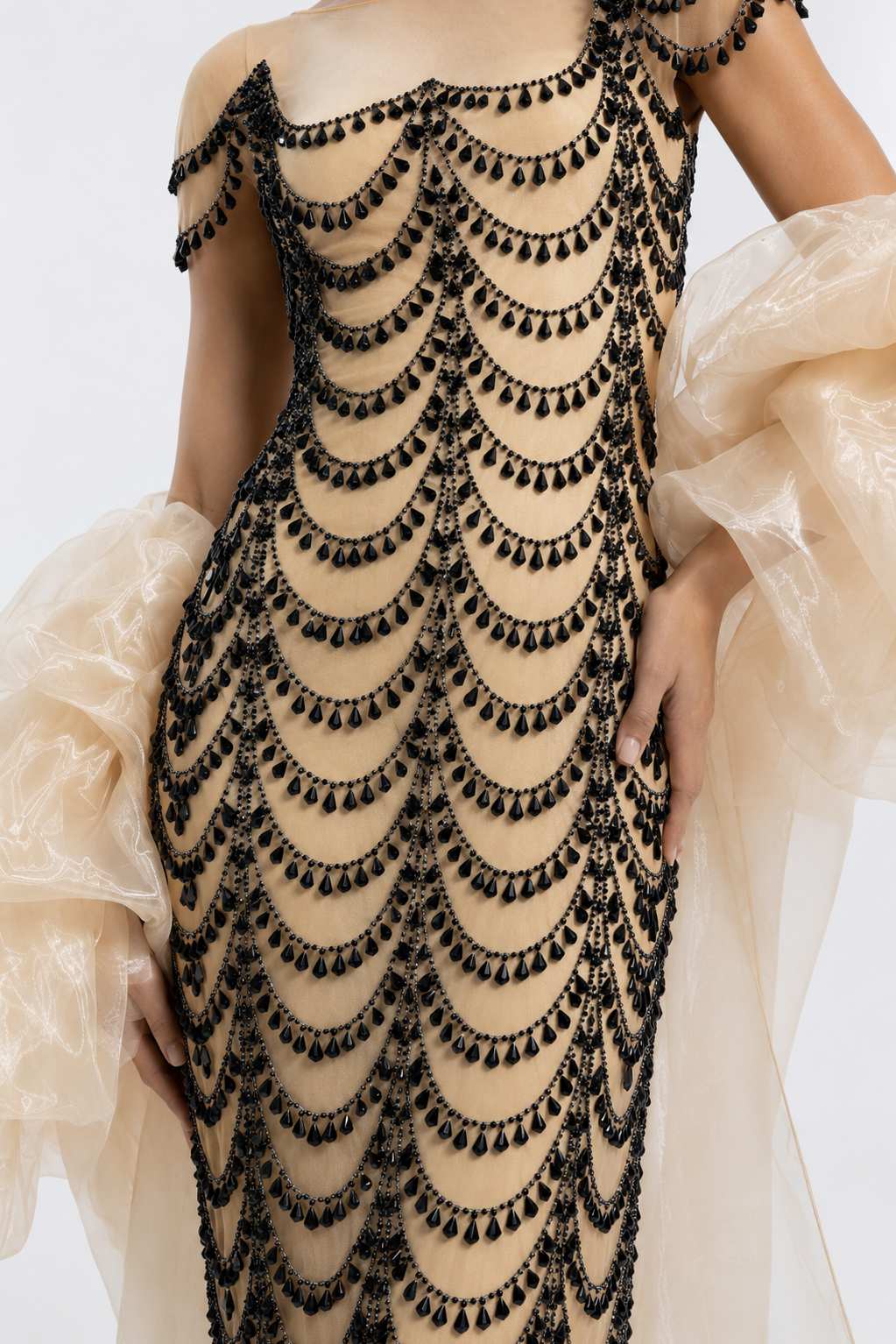 Noir Cascade Embellished Gown