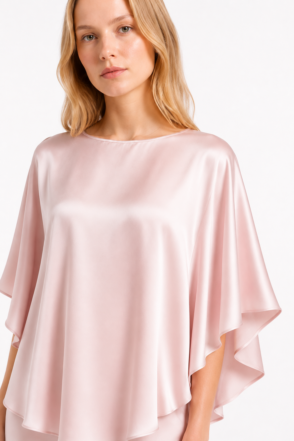 Silk Blush Slip Dress & Cape Set