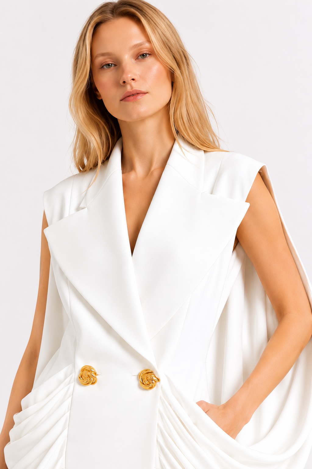 Ivory Drape Power Blazer