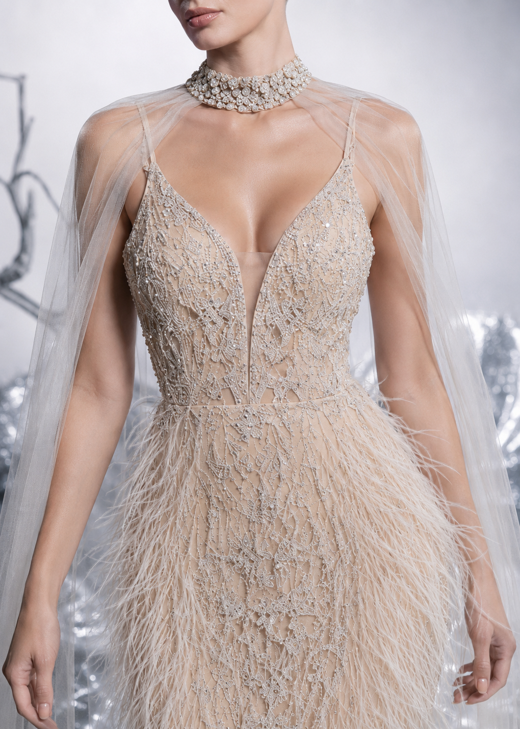 Lunar Feathered Gown
