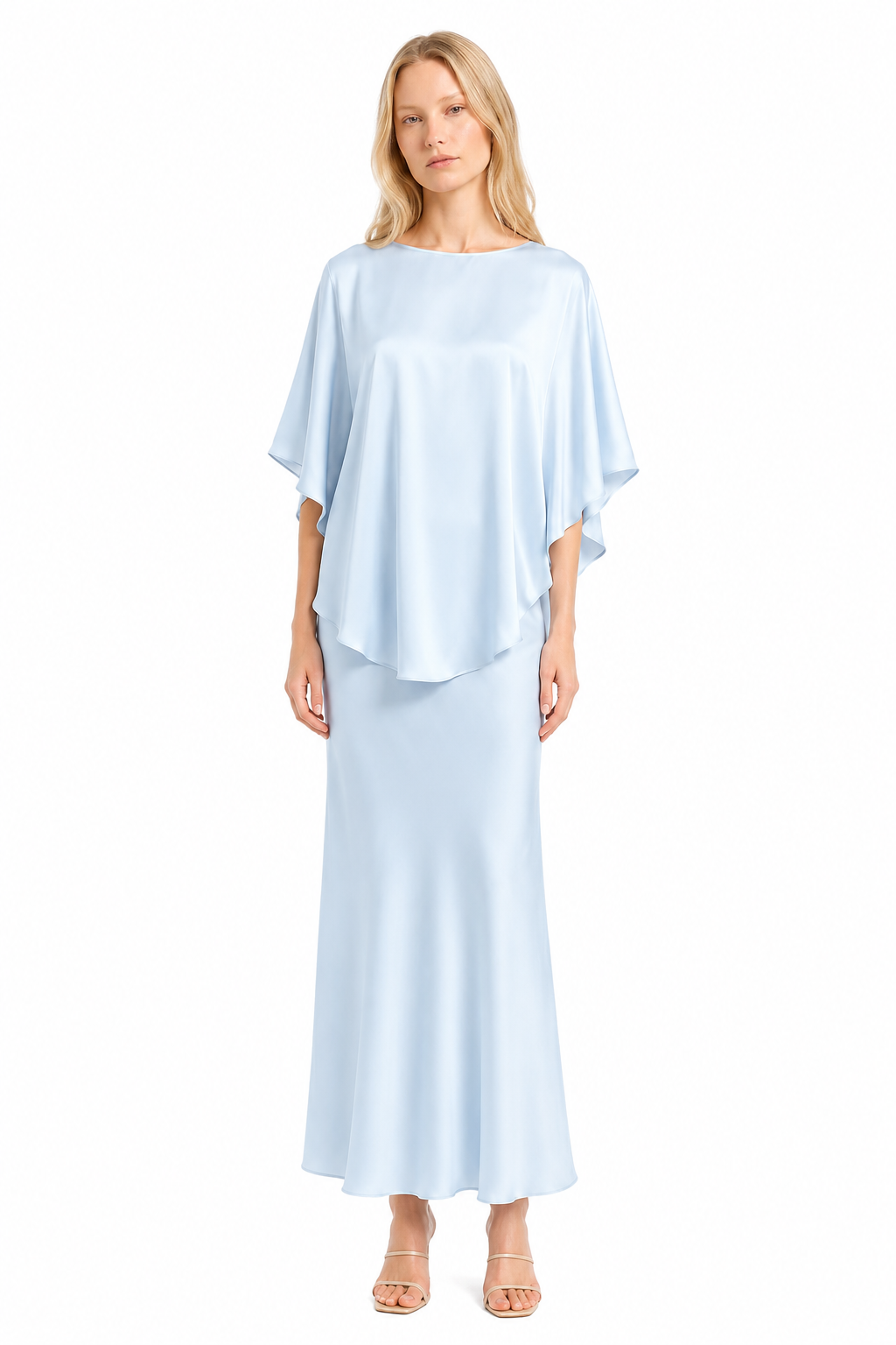 Silk Blush Slip Dress & Cape Set