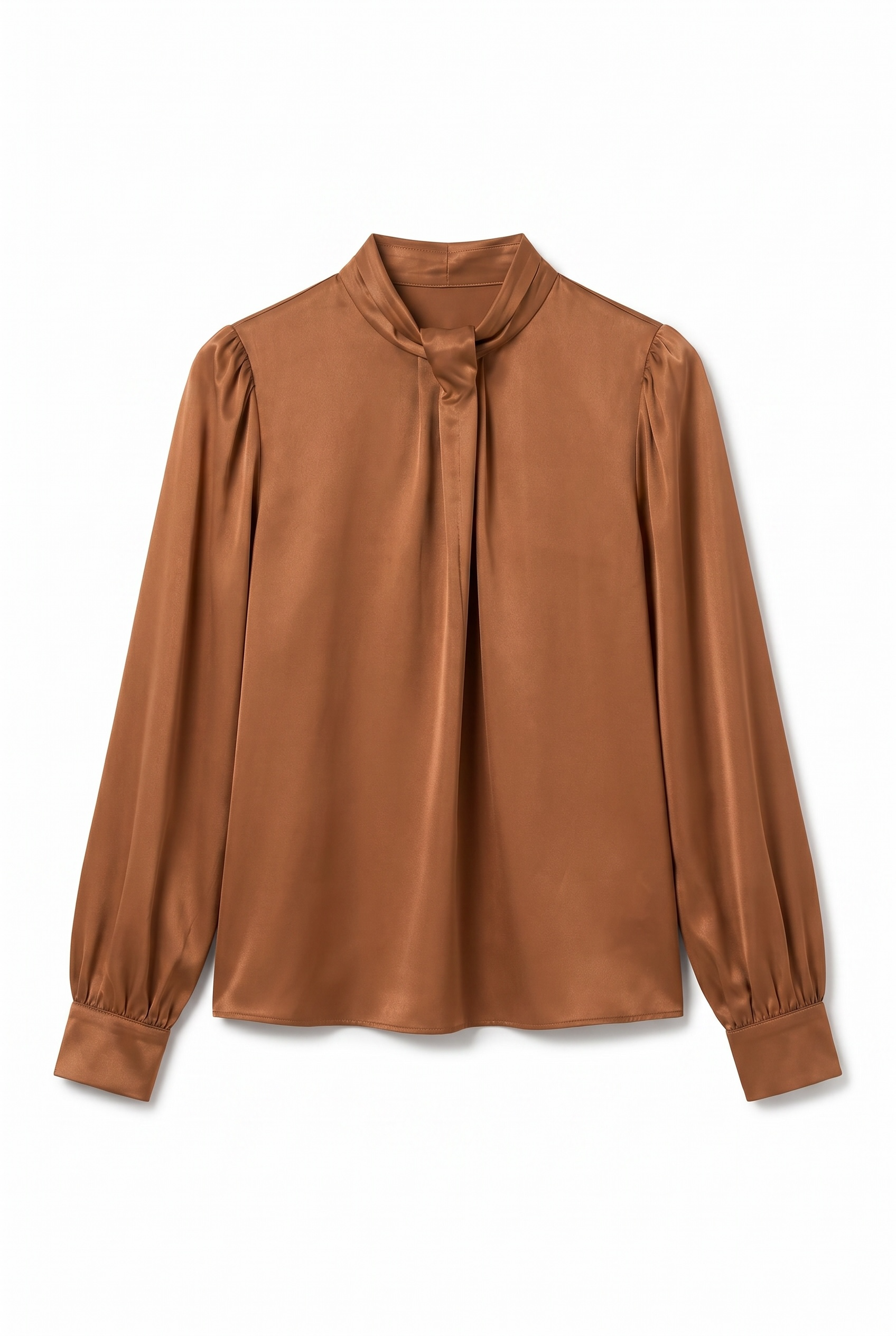 Lustre Tie-Neck Satin Blouse