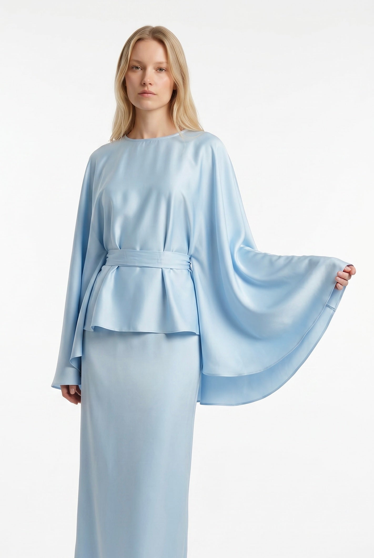 Silk Belted Top & Skirt Set