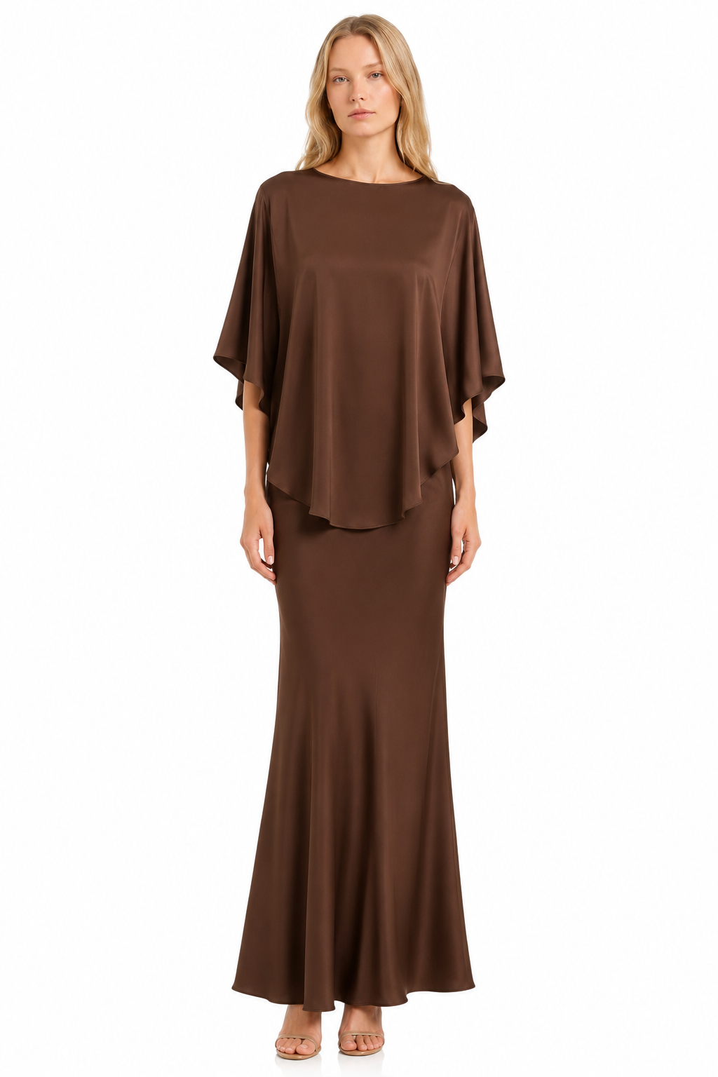 Silk Blush Slip Dress & Cape Set