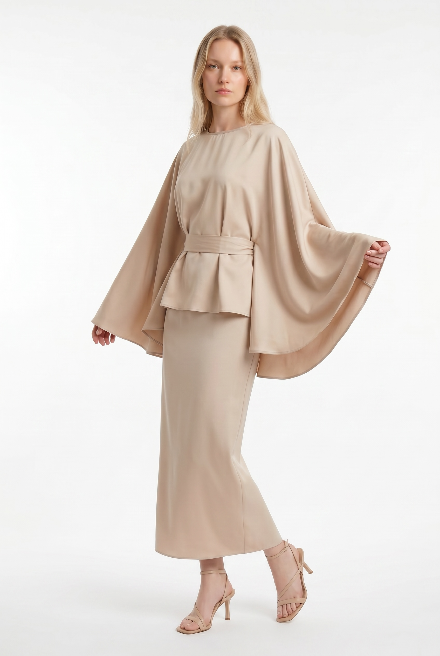 Silk Belted Top & Skirt Set
