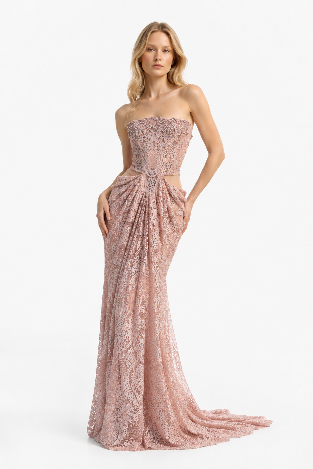 Blush Lace Cutout Gown