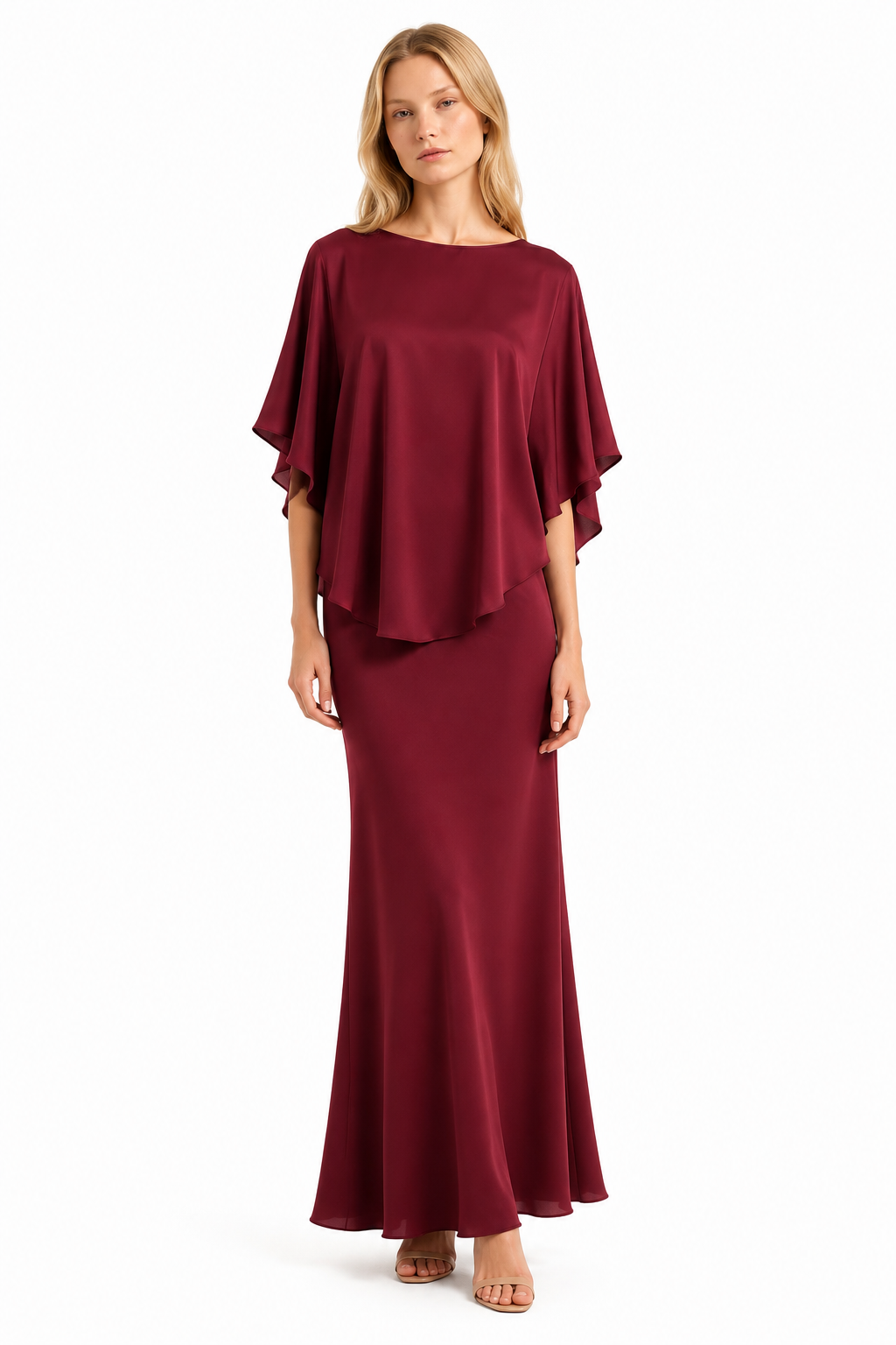 Silk Blush Slip Dress & Cape Set