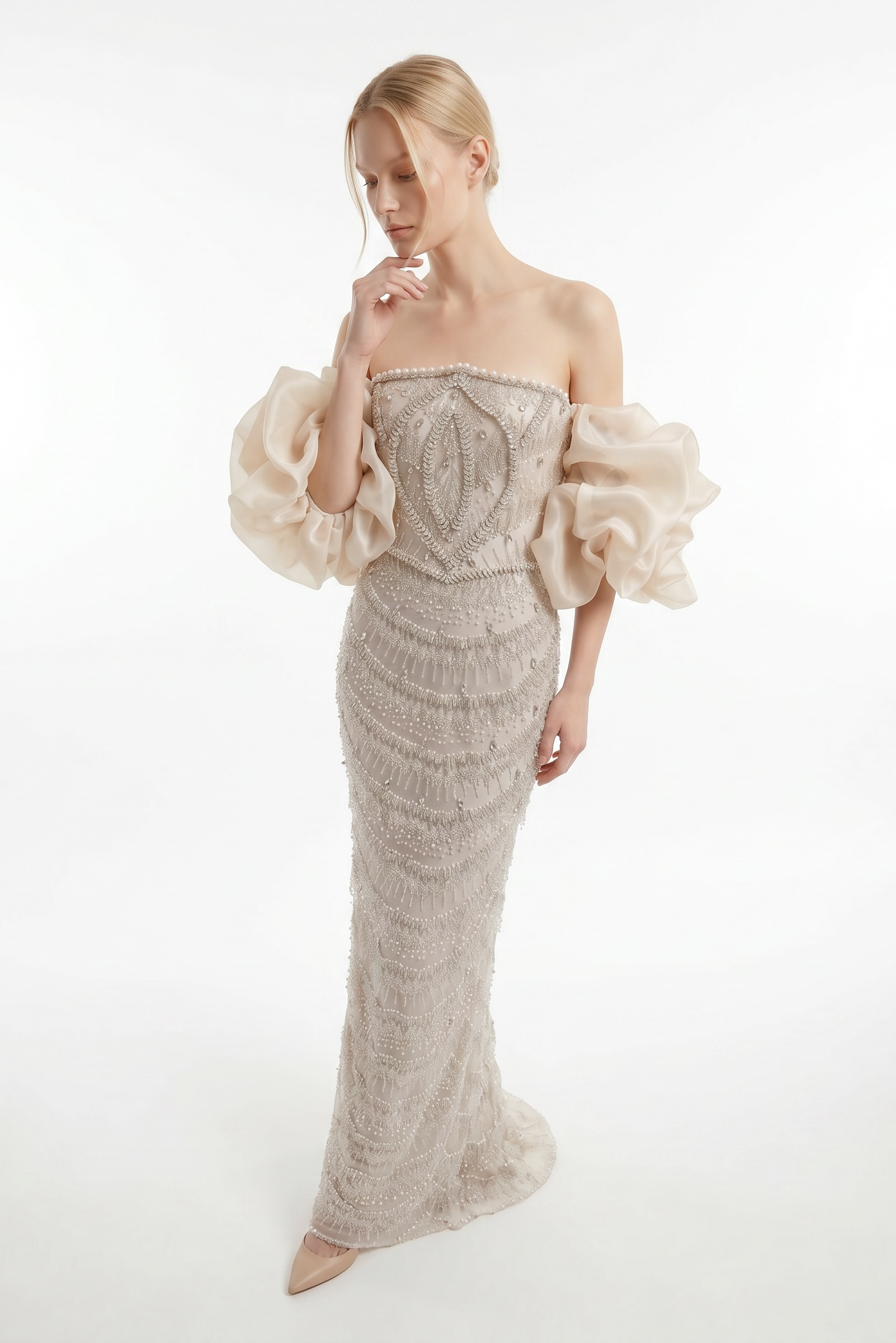 The Pearl Strapless Puff-Sleeve Gown