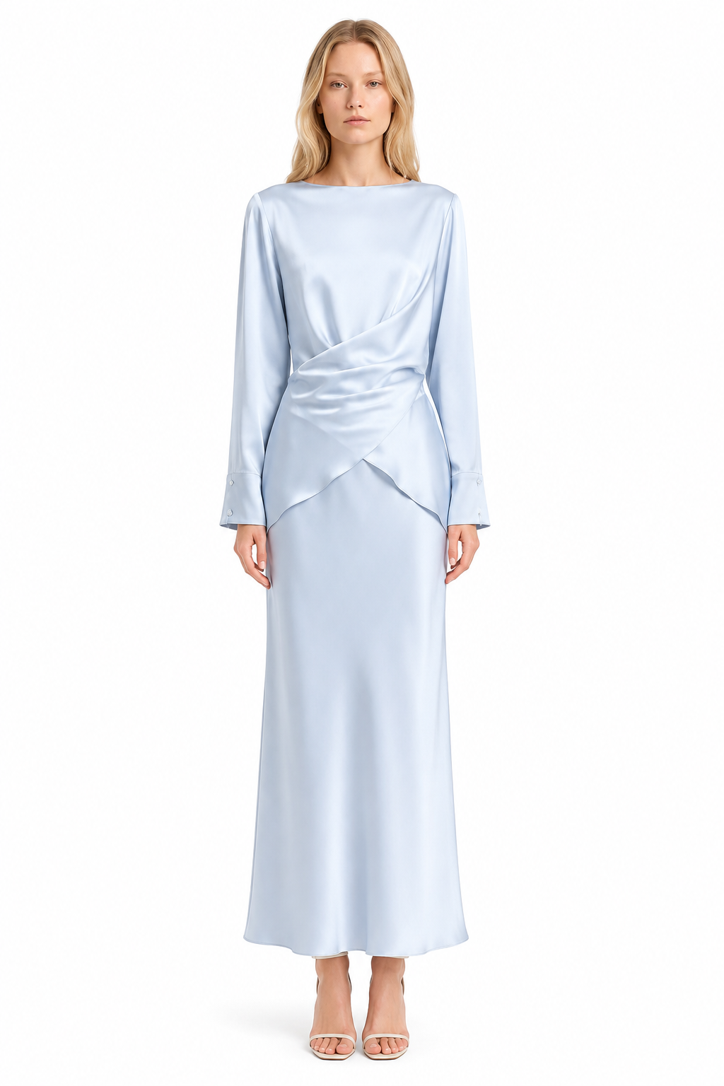 Silk Draped Top & Maxi Skirt Set