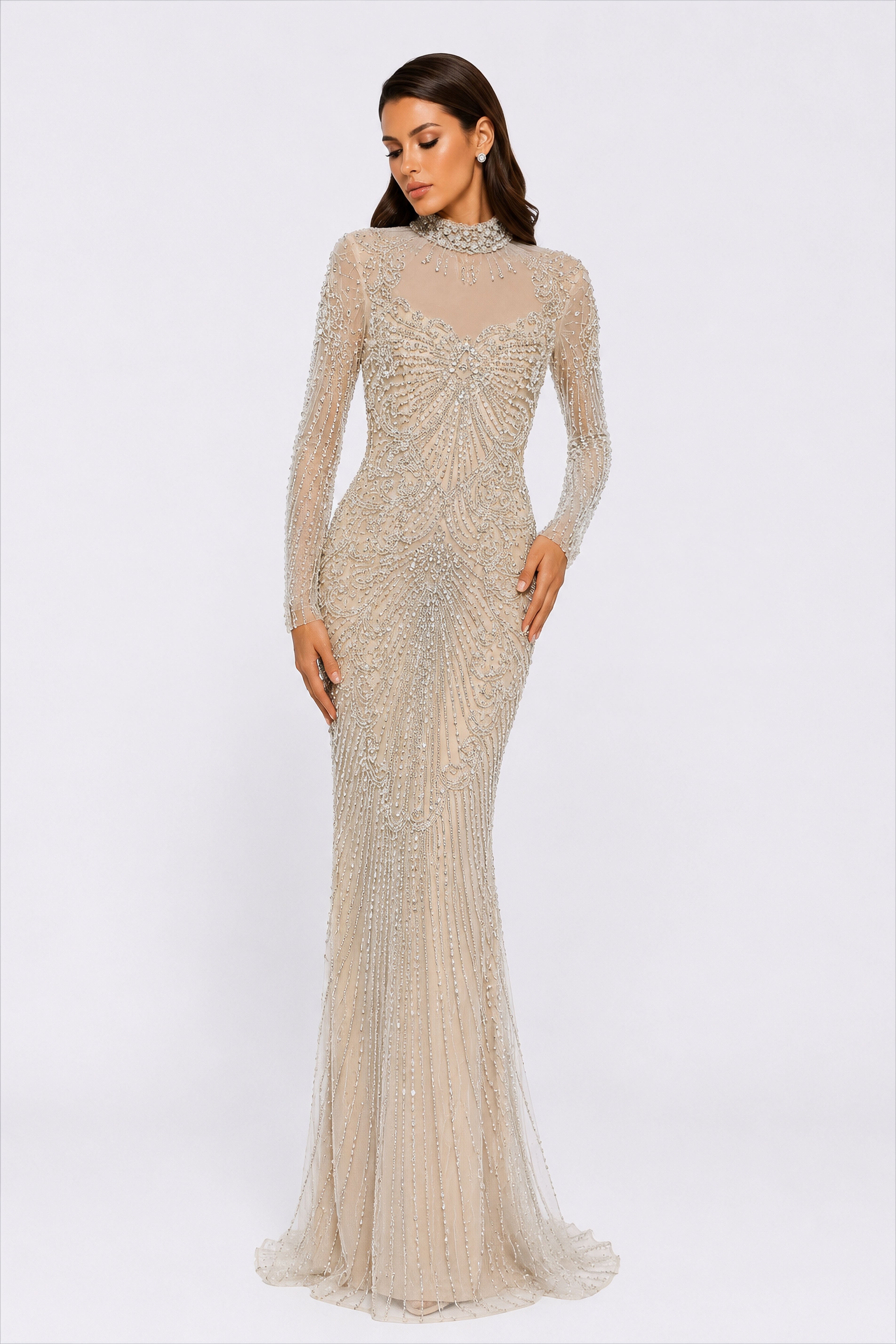 Embellished High Neck Mermaid Gown