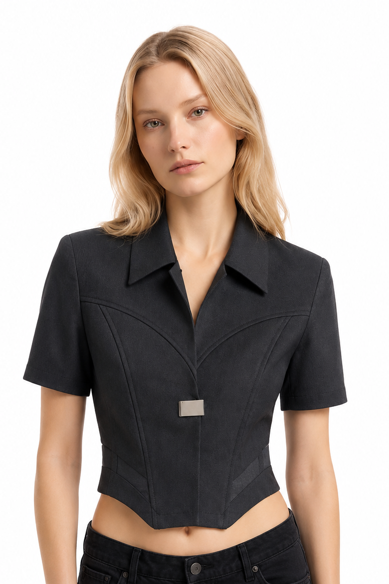 Tailored Cropped Short-Sleeve Top