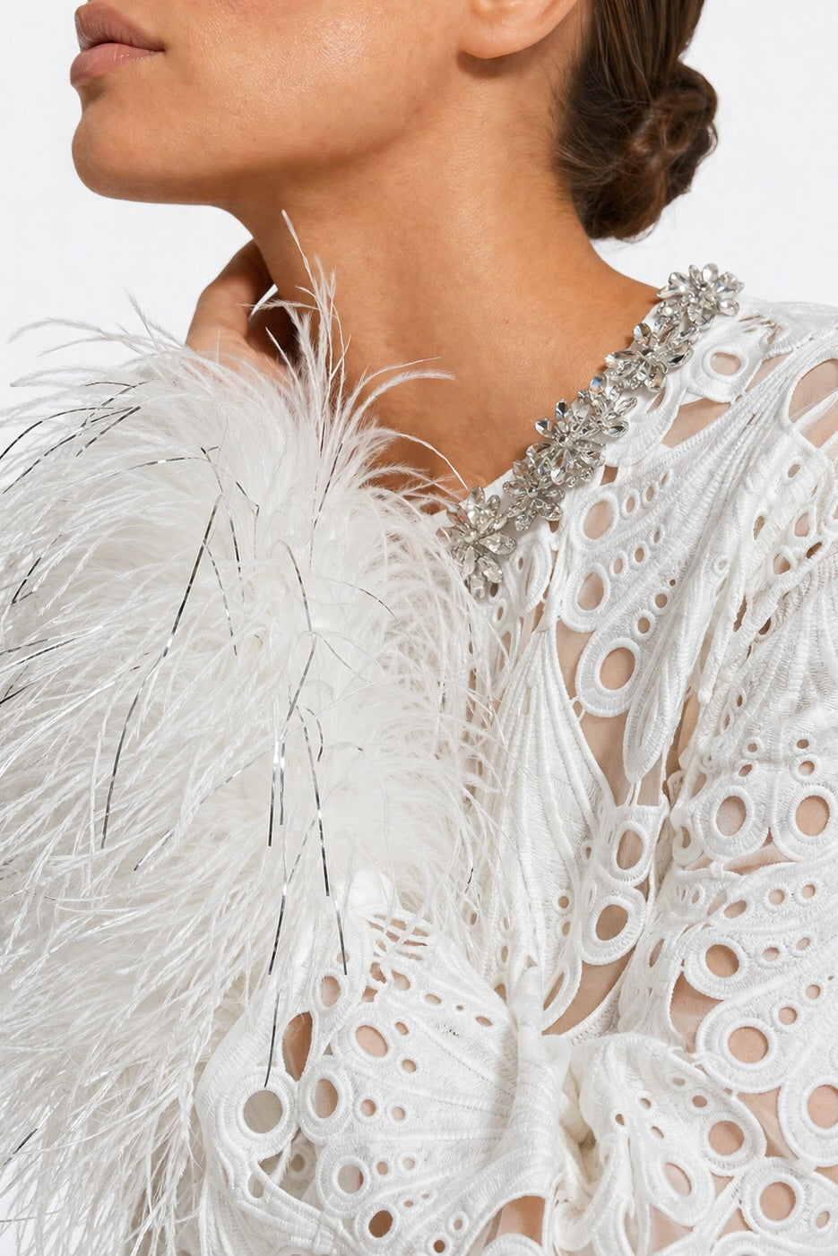 White Peacock Guipure Set