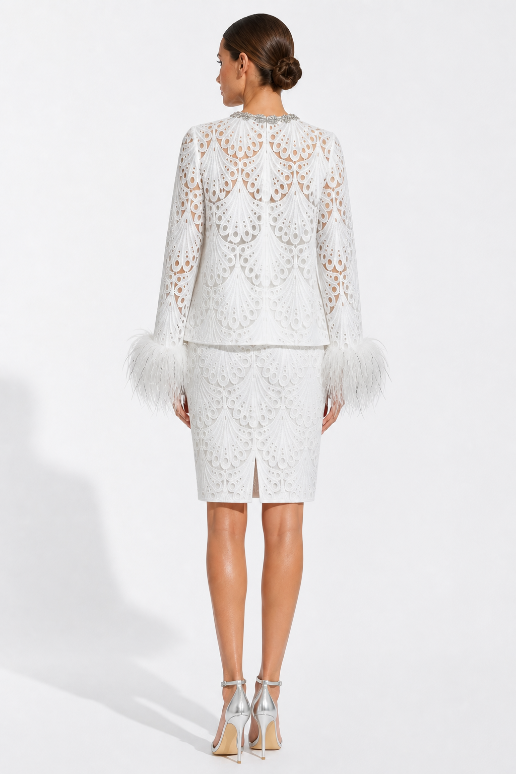 White Peacock Guipure Set