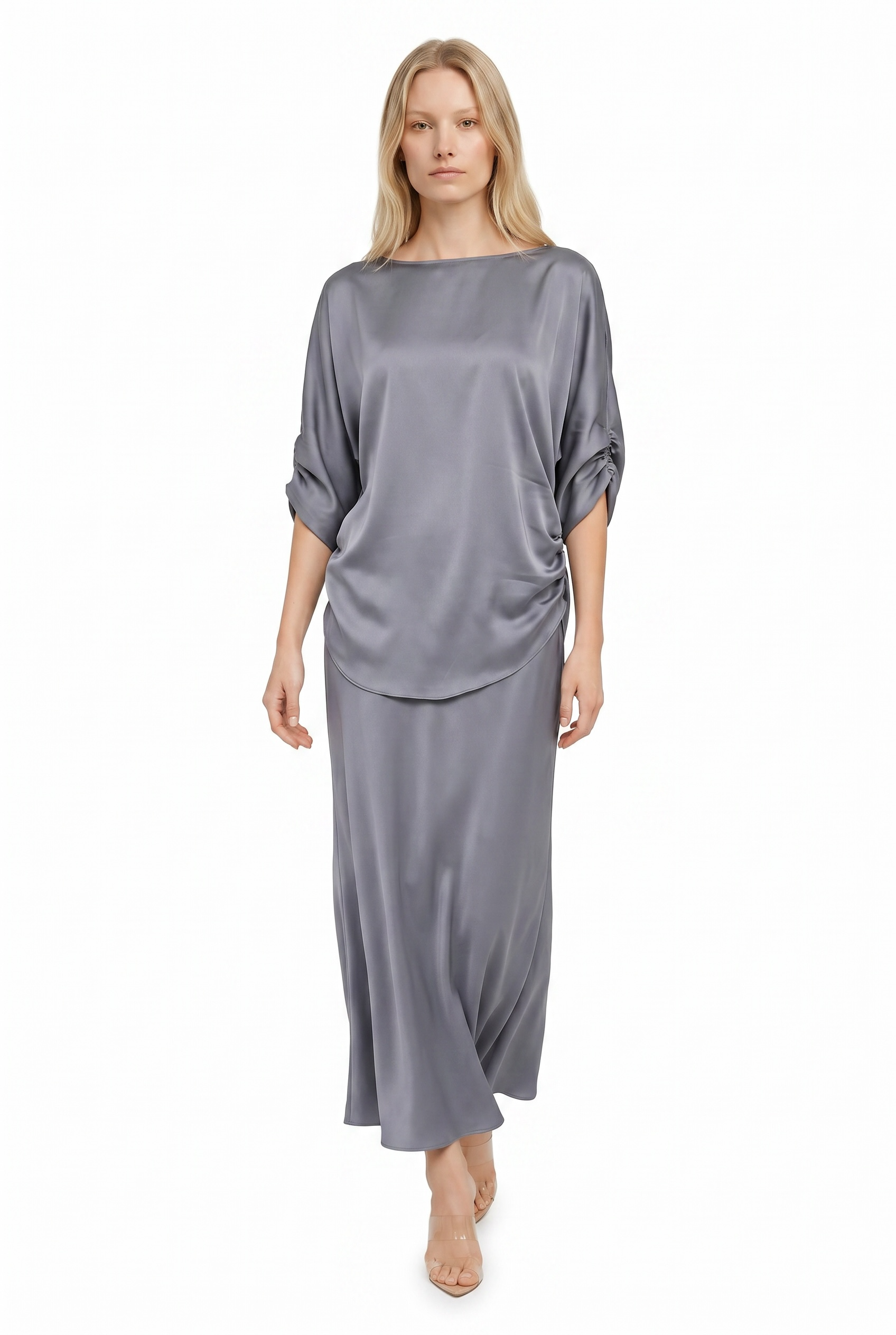 Silk Gathered Sleeve Top & Maxi Skirt Set