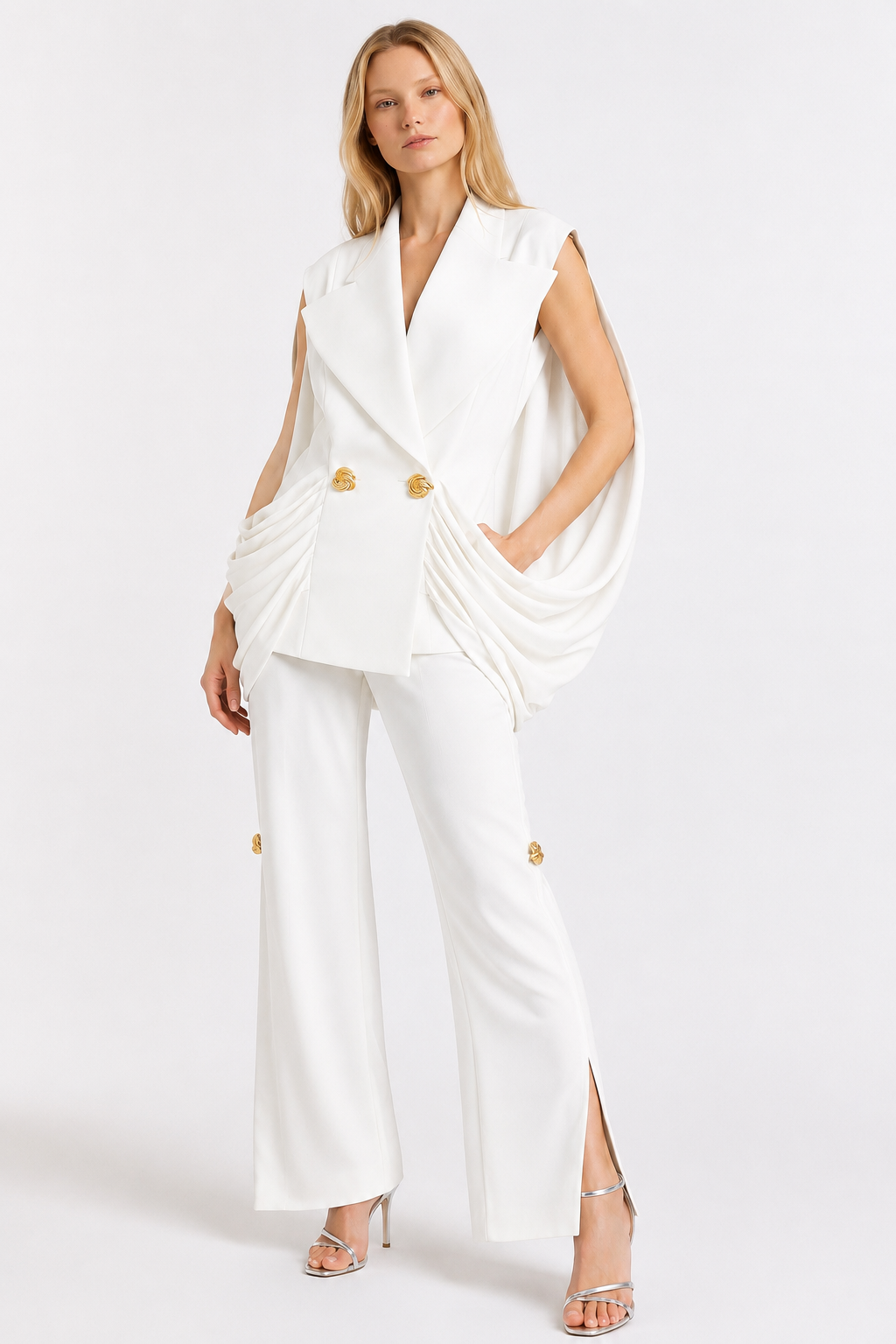 Ivory Drape Power Suit Set