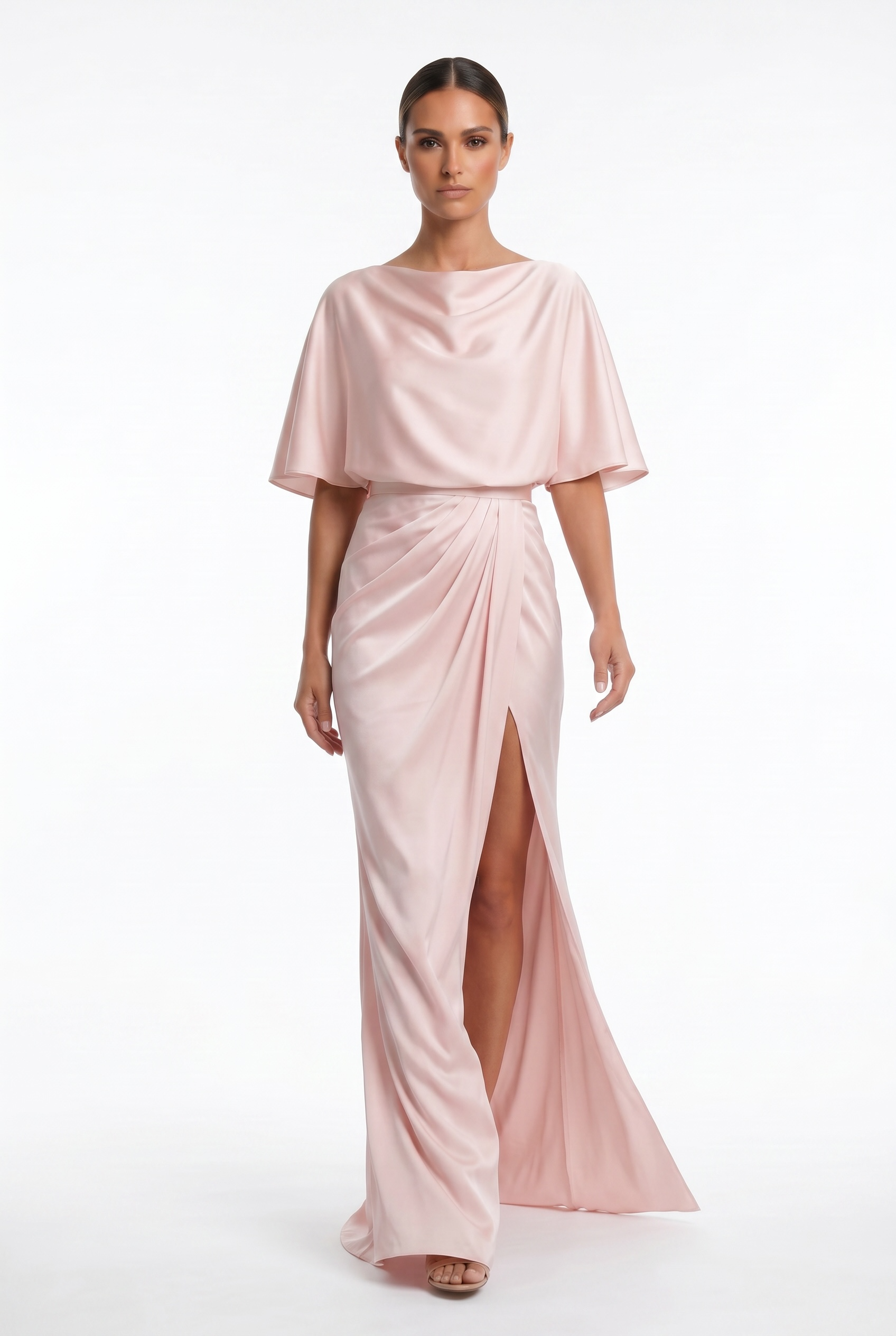 Satin Draped Top & Skirt Set