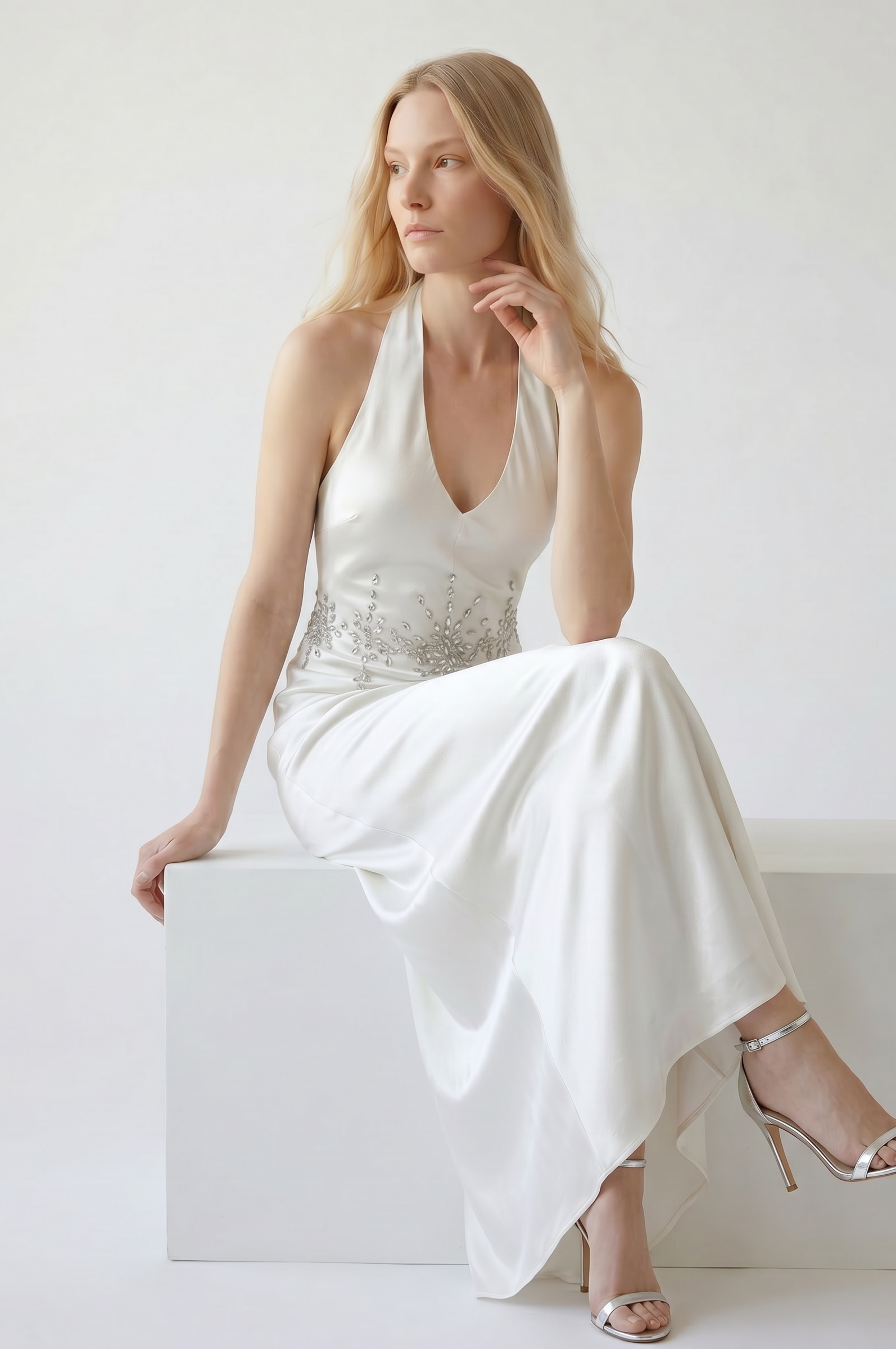 Crystal Cascade Halter Gown