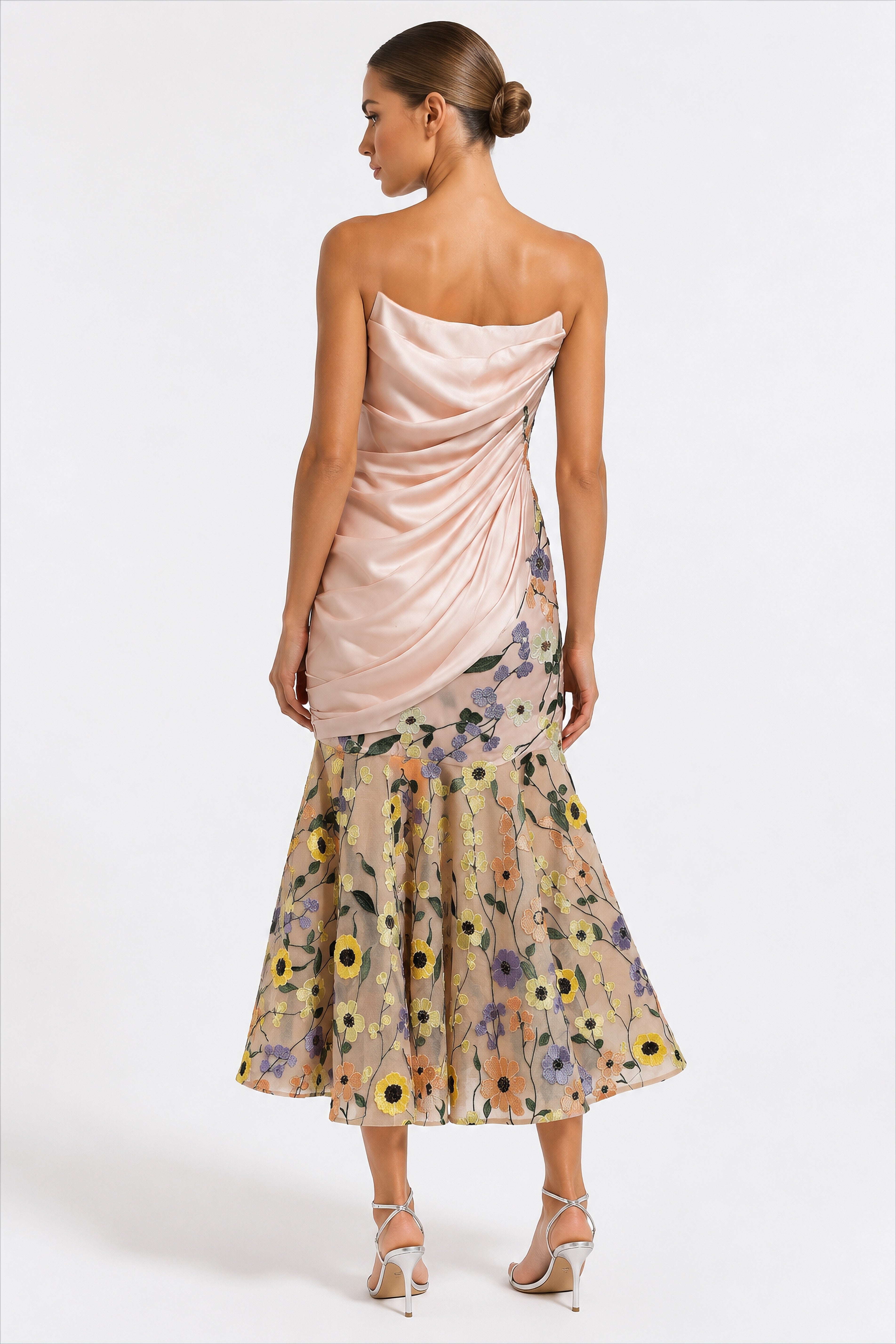 Blush Floral Draped Midi Dress