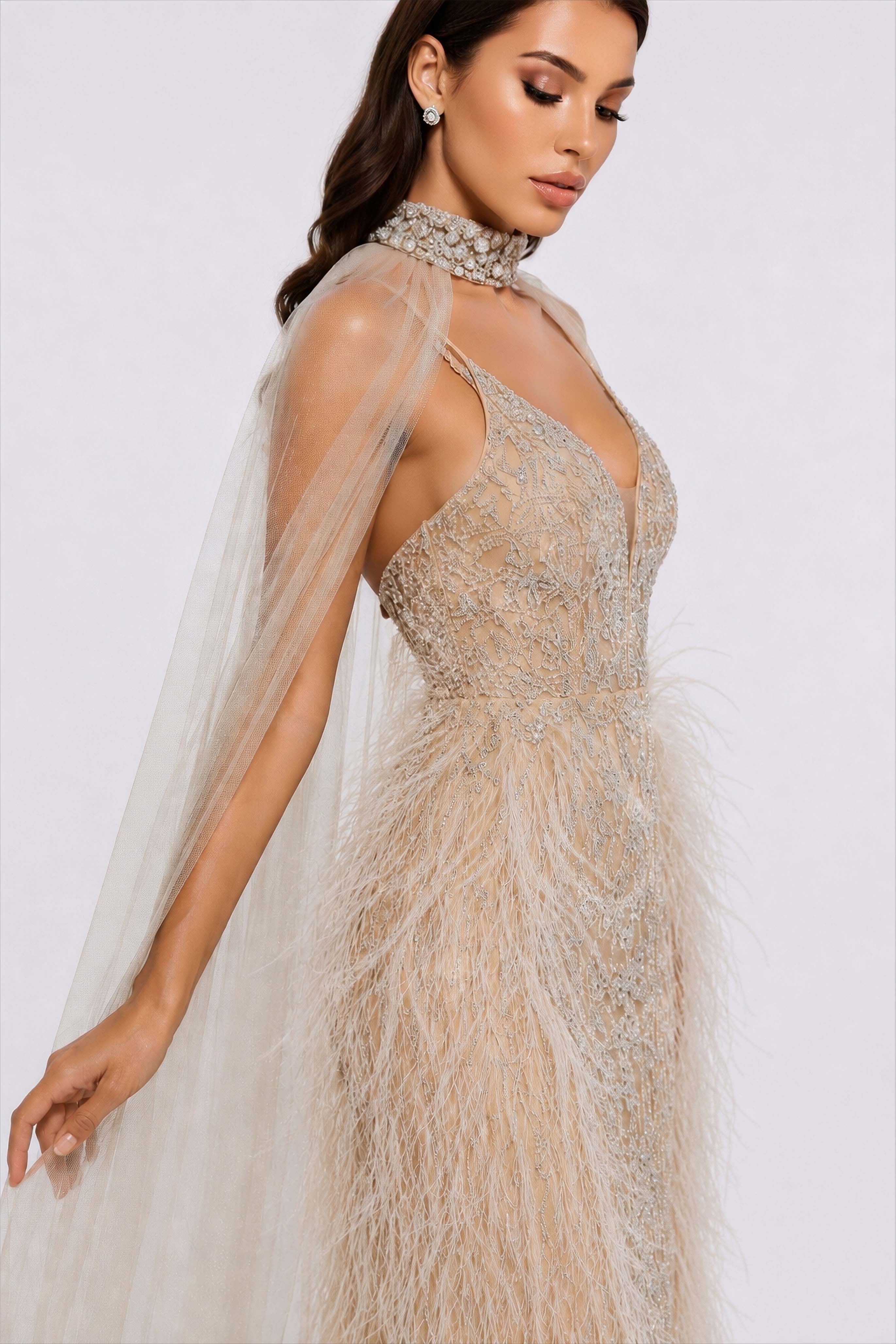 Étoile Feathered Illusion Gown