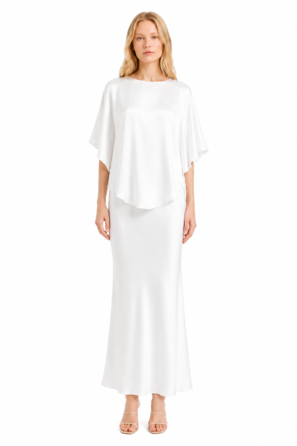 Silk Blush Slip Dress & Cape Set