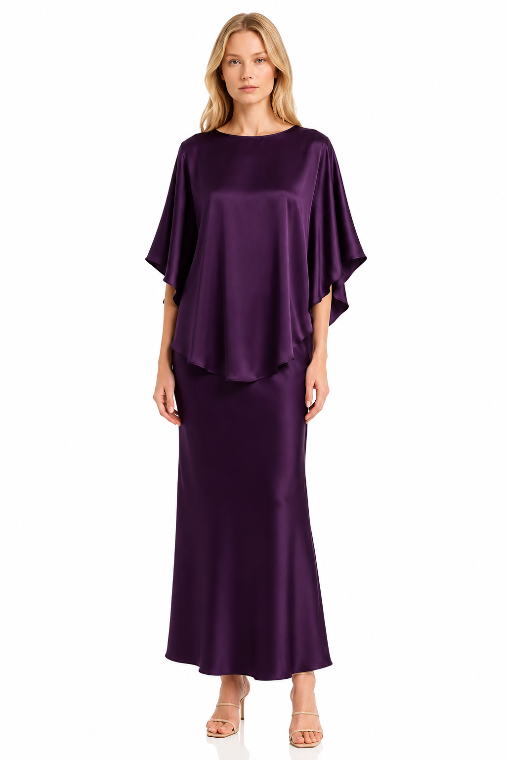 Silk Blush Slip Dress & Cape Set