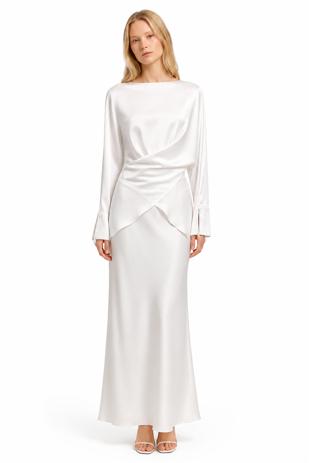 Silk Draped Top & Maxi Skirt Set