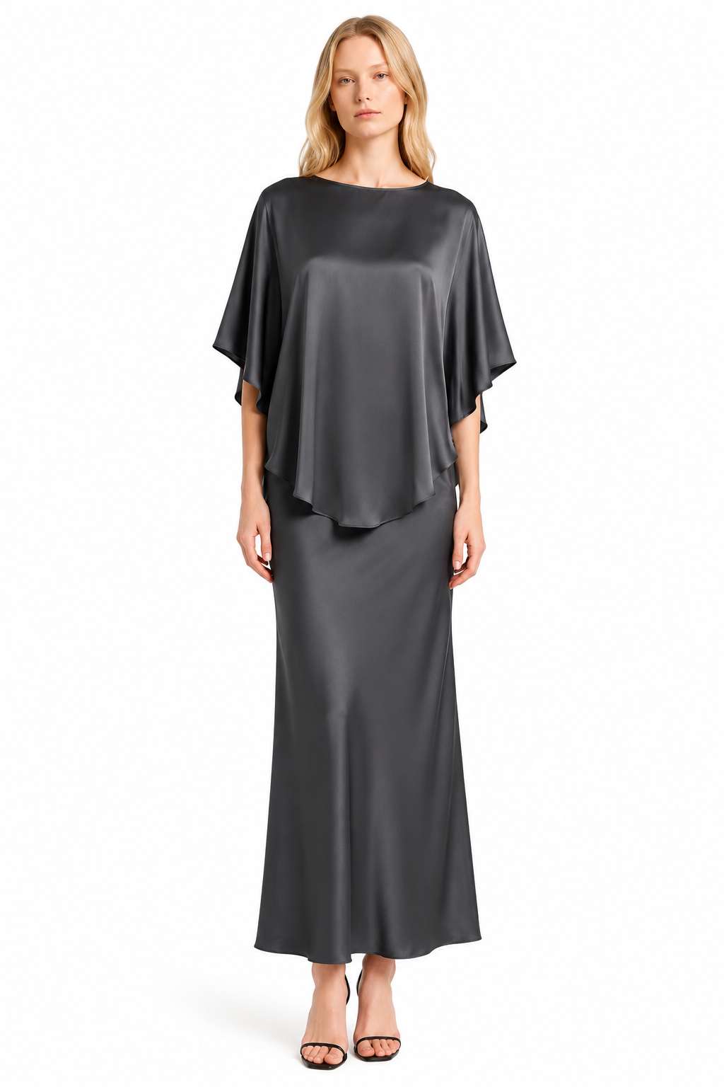 Silk Blush Slip Dress & Cape Set