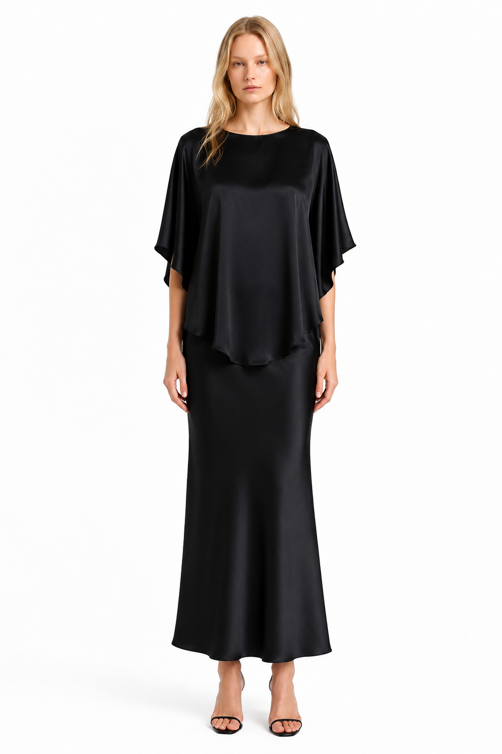 Silk Blush Slip Dress & Cape Set