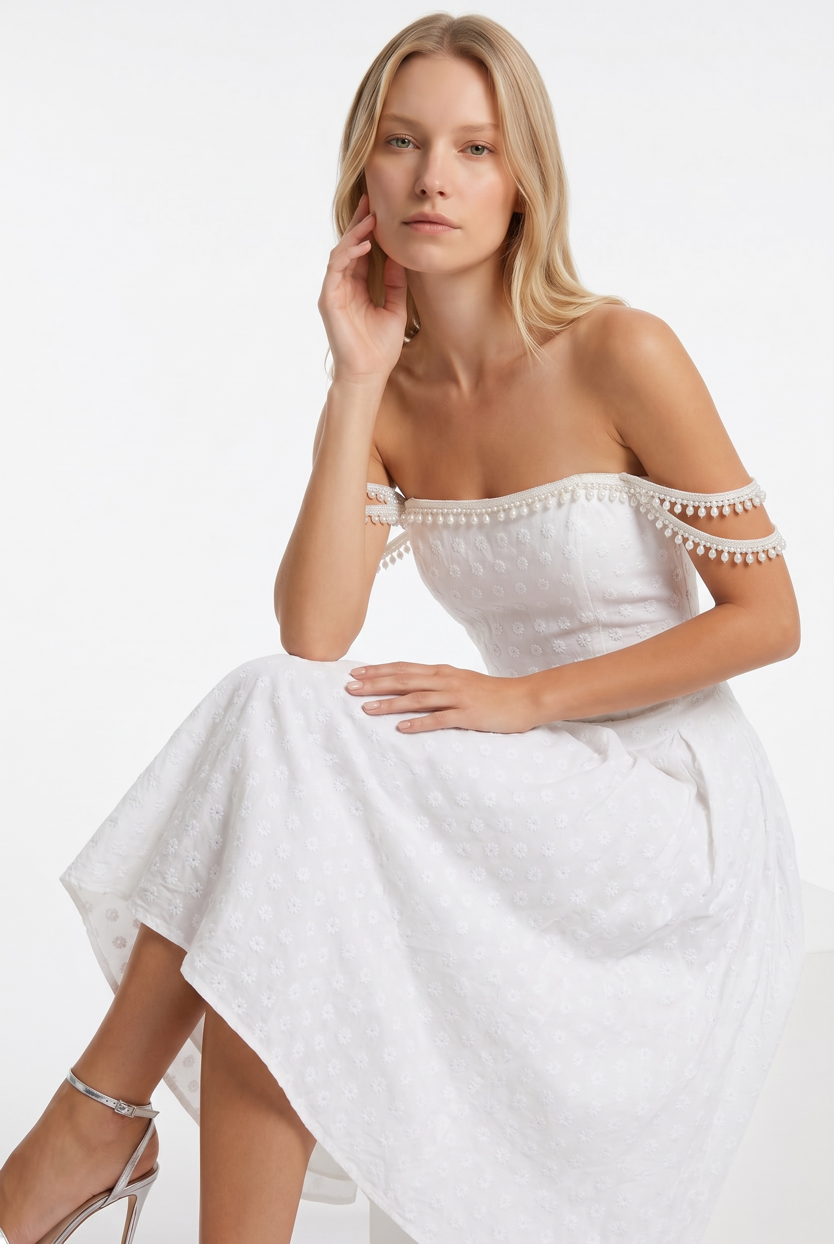 Pearl Trim A-Line Midi