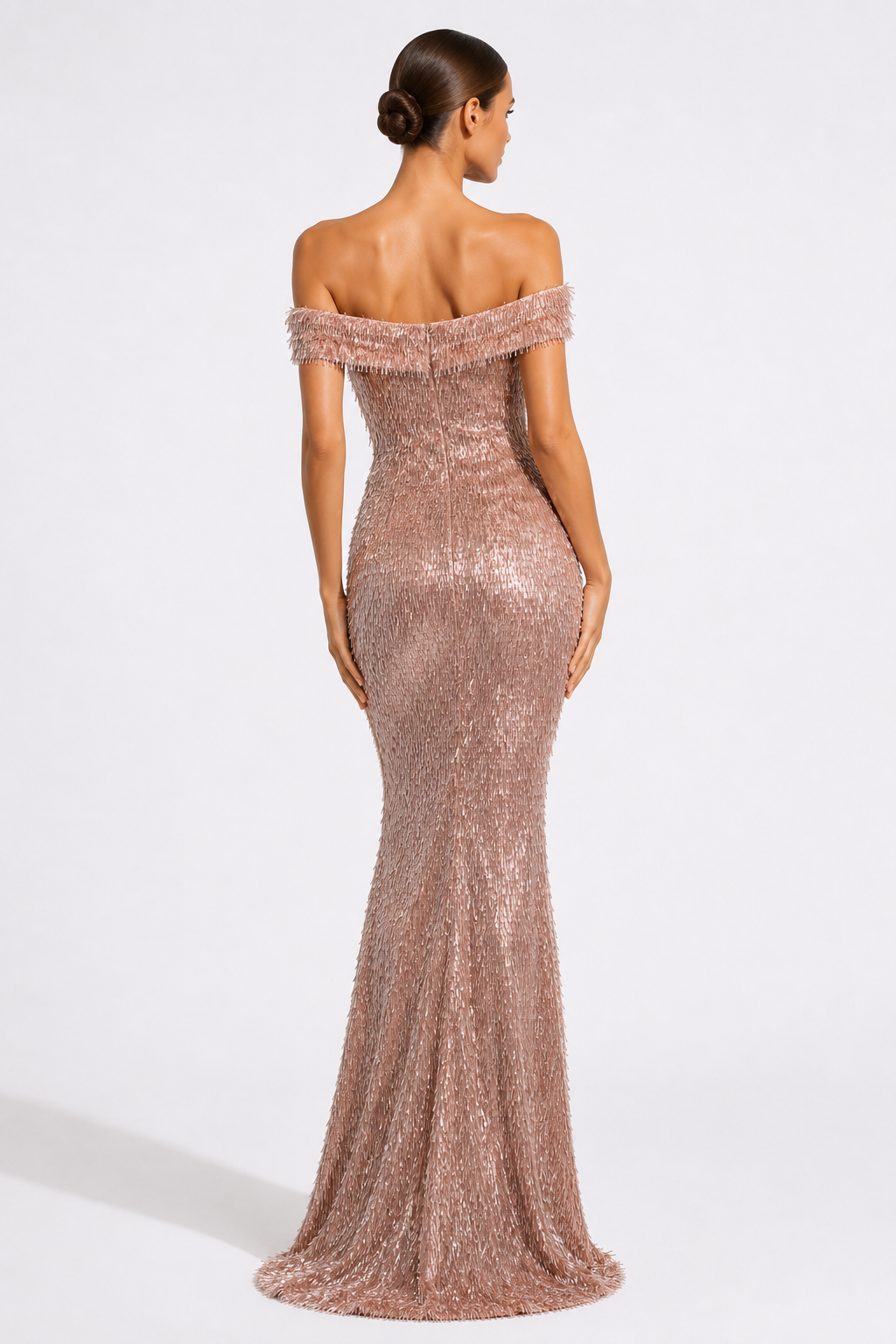 Rosalie Off-Shoulder Fringe Gown