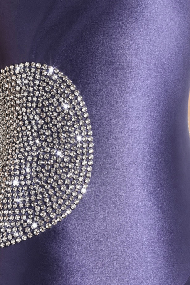 Satin Crystal Embellished One-Shoulder Gown